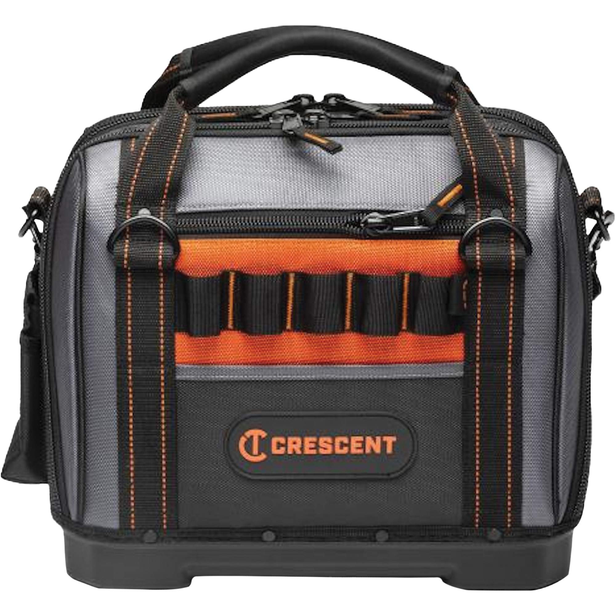 Sac ouvert de 14" pour outils d'ouvrier, Polyester, 32 pochettes, Noir/Gris