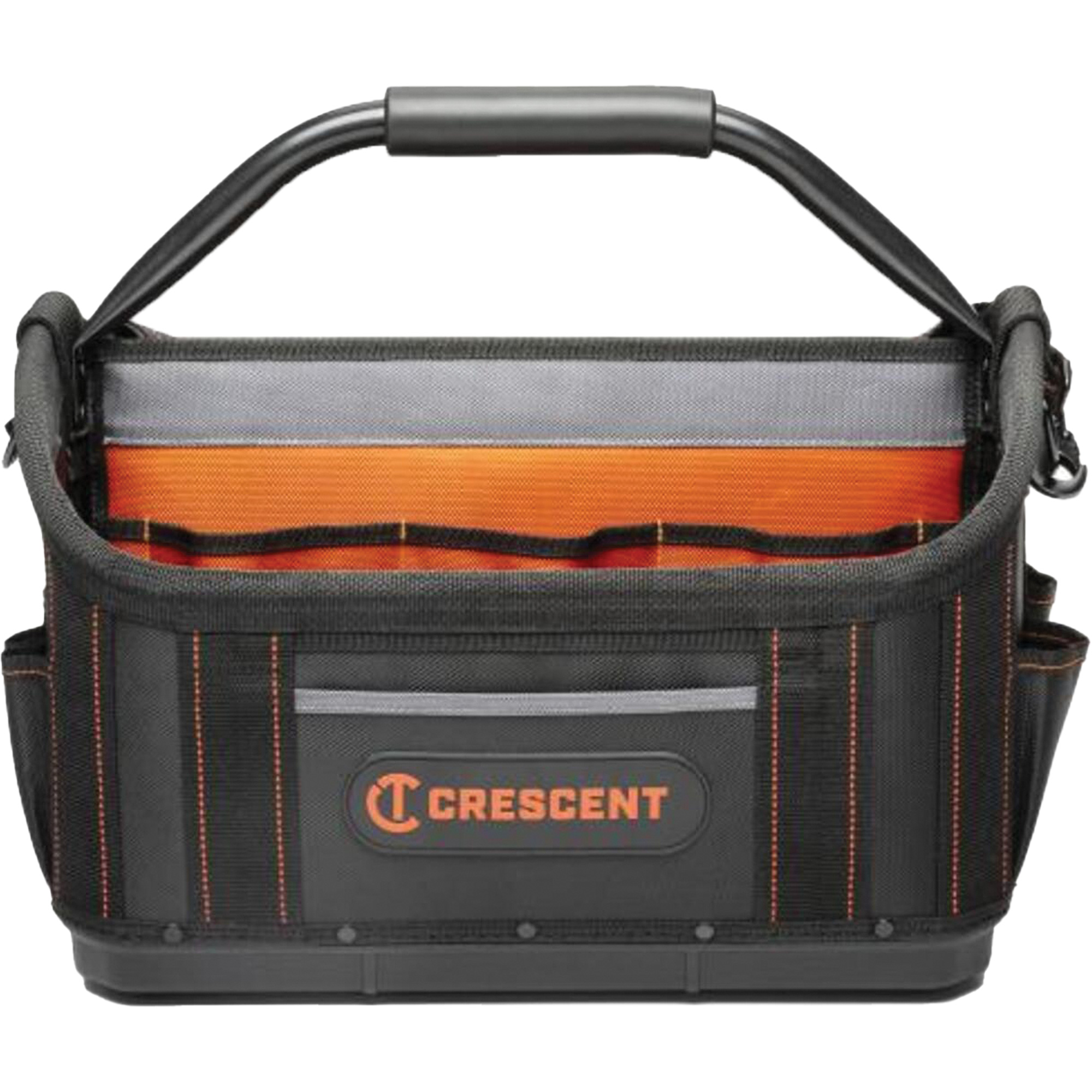 Sac ouvert de 17" pour outils d'ouvrier, Polyester, 25 pochettes, Noir/Orange