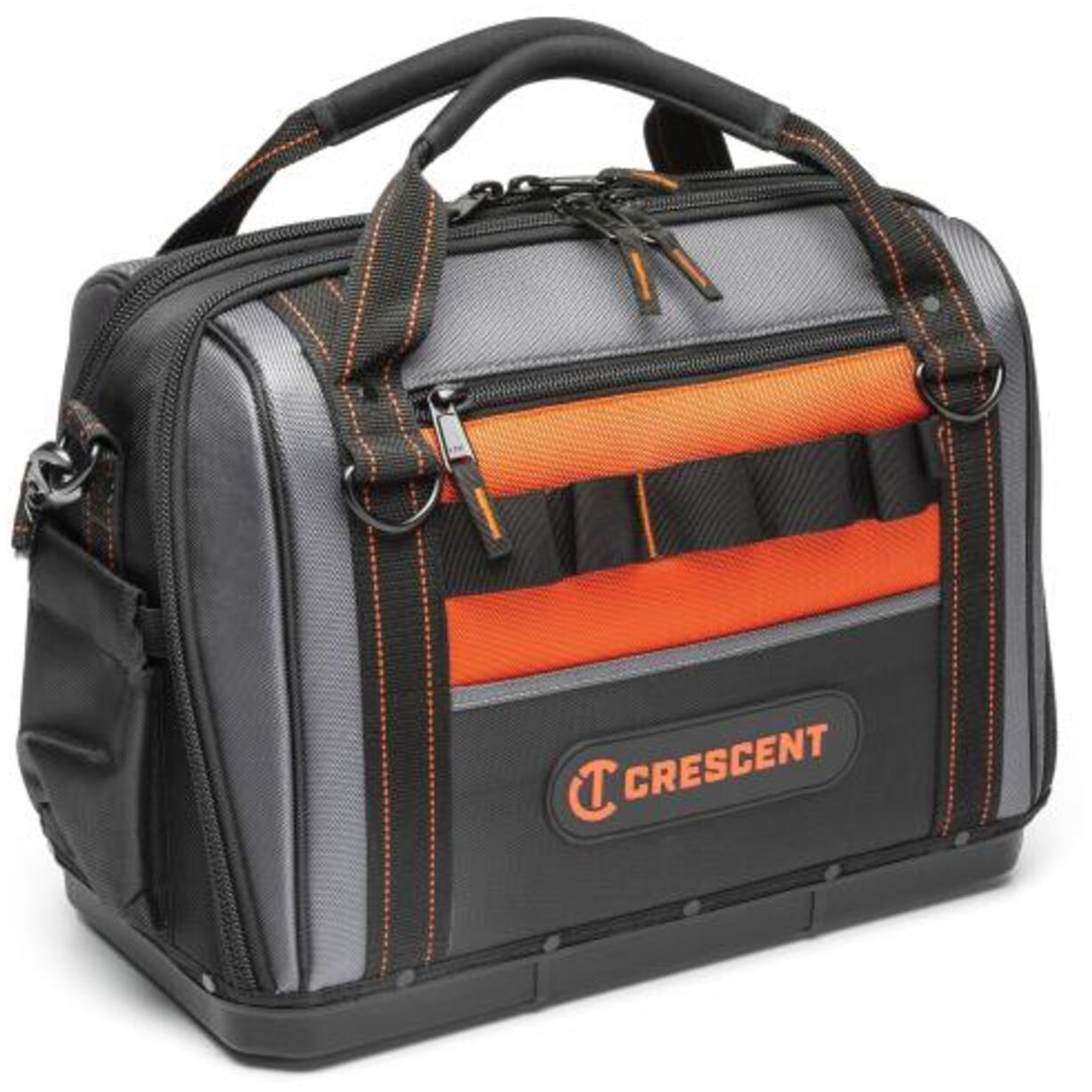 Sac ouvert de 17" pour outils d'ouvrier, Polyester, 3 pochettes, Noir/Gris/Orange