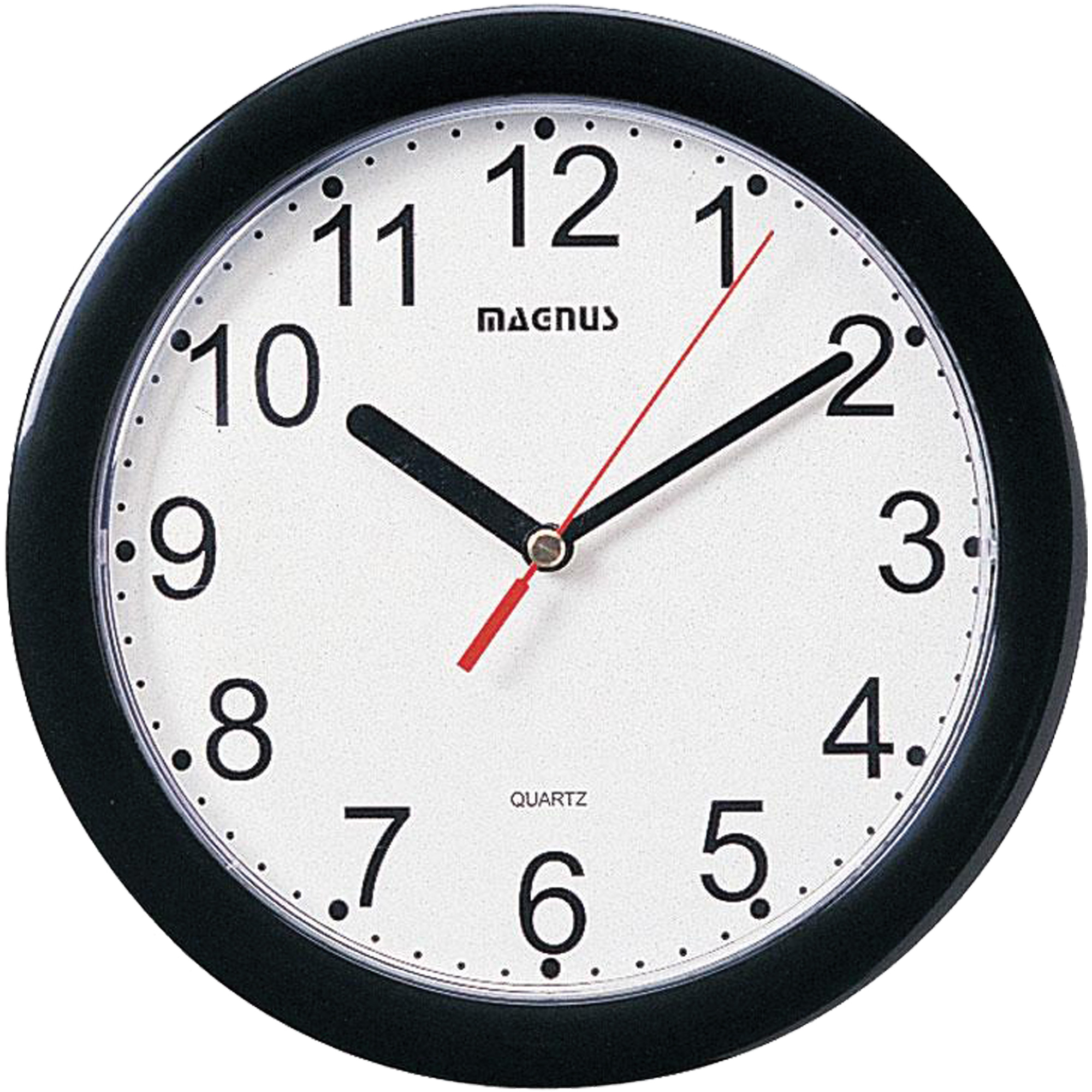 Horloge ronde, Analogique, À piles, 8" dia., Noir