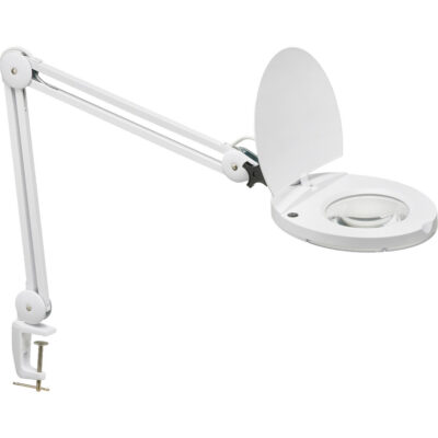 Lampe loupe DEL avec support en A, Dioptrie 3, Ampoule DEL, Bras de 47", Pinces serre-joints, Blanc