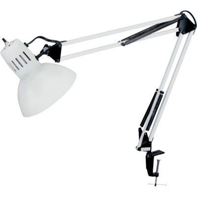Lampes de bureau à pince - Bras flexible, 100 W, Incandescente, Pinces serre-joints, Col 36", Blanc