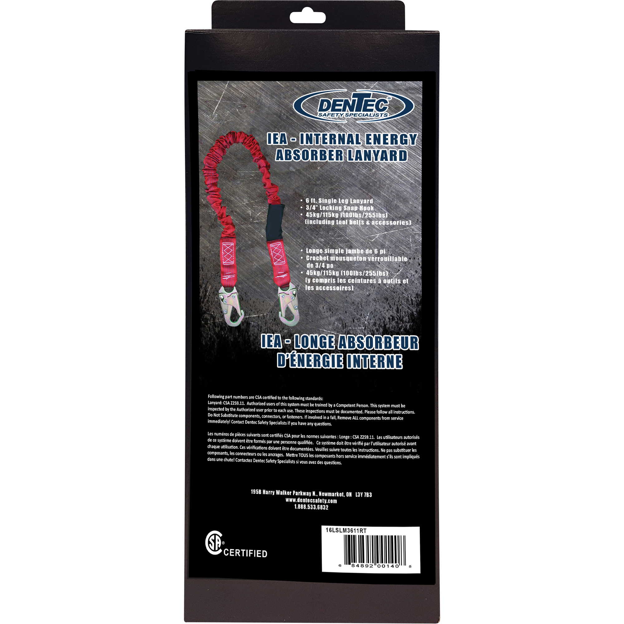 Longe amortisseuse interne ShockSorbMC, 6', Point d'ancrage à Crochet mousqueton, Crochet mousqueton aux jambes, Polyester