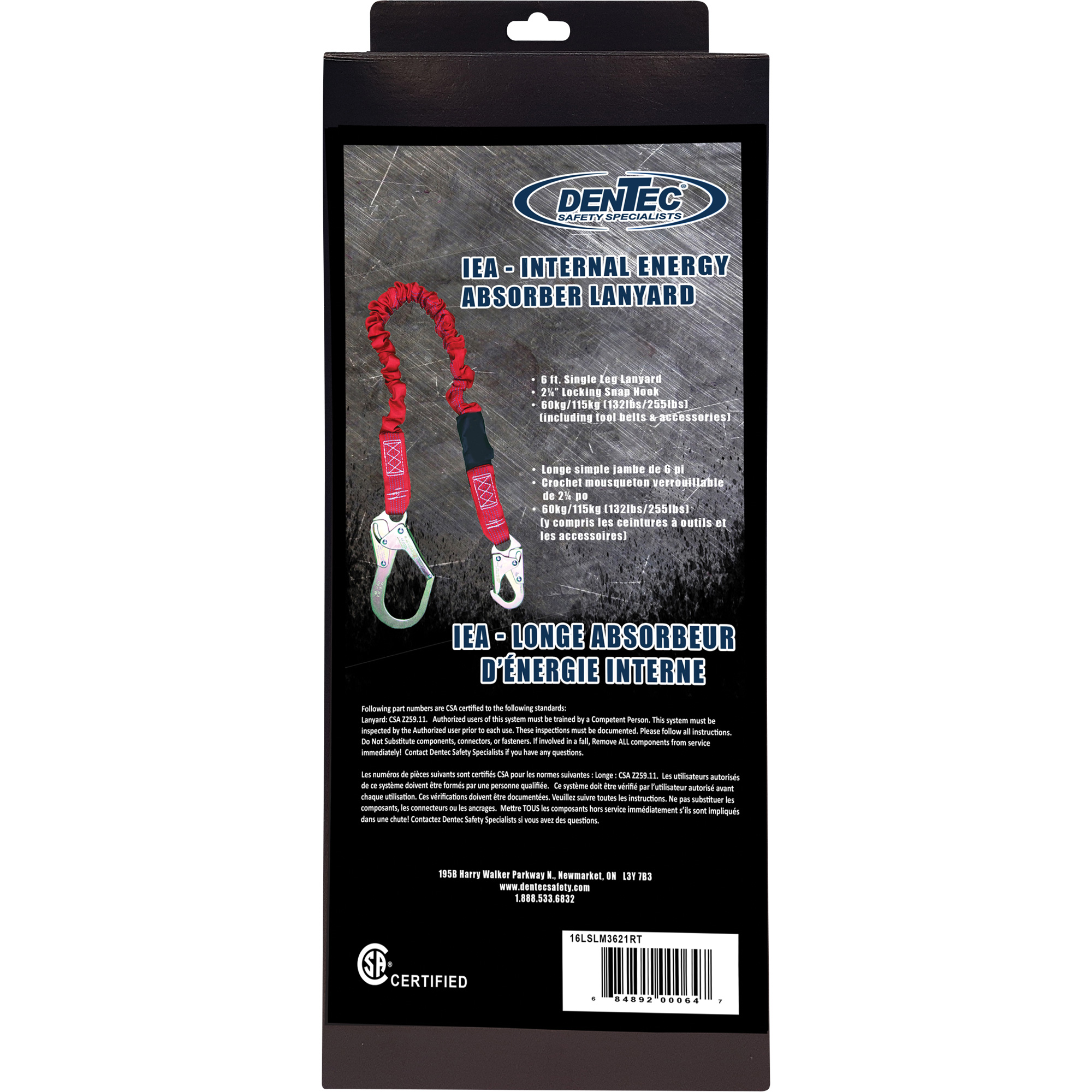 Longe amortisseuse interne ShockSorbMC, 6', Point d'ancrage à Crochet mousqueton, Crochet mousqueton aux jambes, Polyester