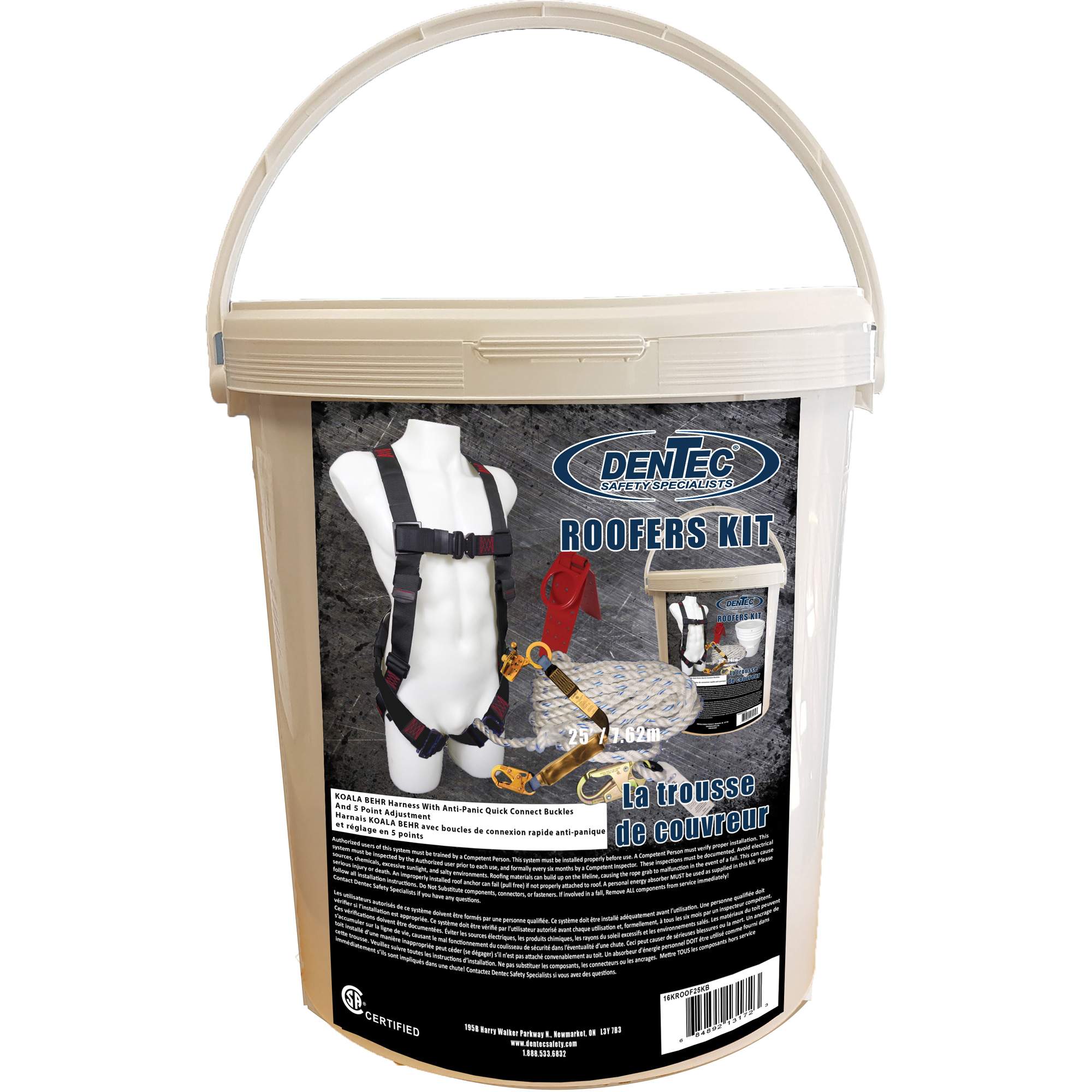 Trousse pour couvreurs Koala Behr avec corde de 25', Certifiée CSA, Classe A, Grand/Moyen/T-Grand, Cap. 310 lb