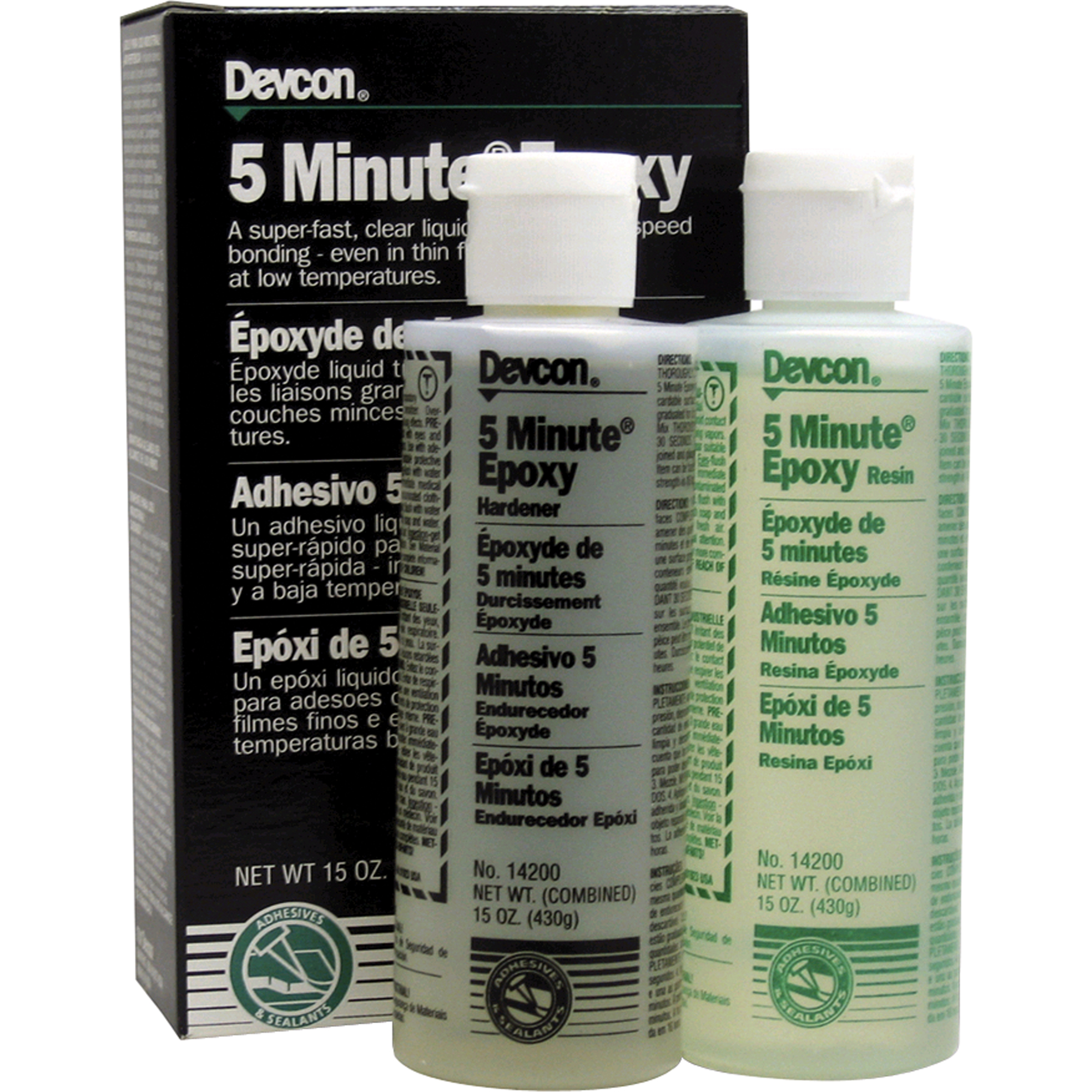 Adhésif 5 minutes, 444 ml, Bouteille, Deux composants, Transparent