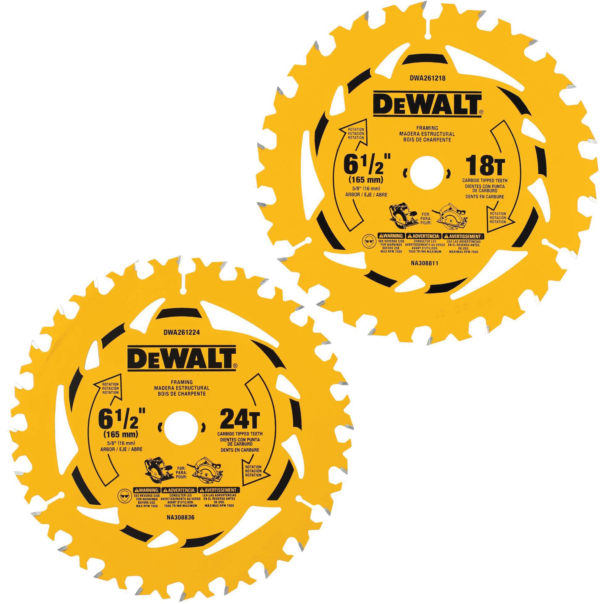 Assortiment de lames de scie circulaire, 6-1/2", 18/24 dents, Pour Bois