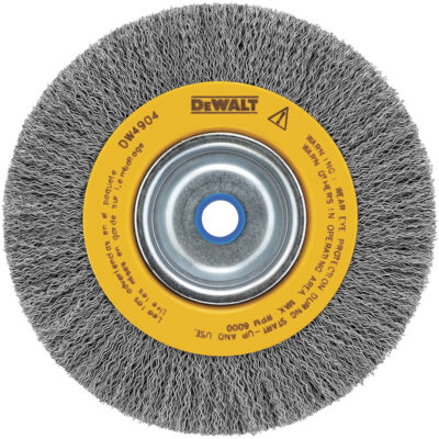 Brosse à fils torsadés d’établi, 6" dia., Fils 0,014", Arbre 5/8" - 1/2"