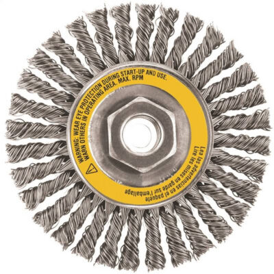 Brosse boisseau, Dia. 4", Fils 0,02", Arbre 5/8"-11, Acier inoxydable