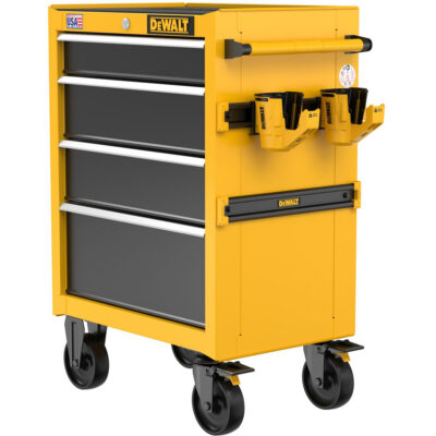 Coffre à outil roulant robuste, 4 tiroirs, 26" la x Jaune
