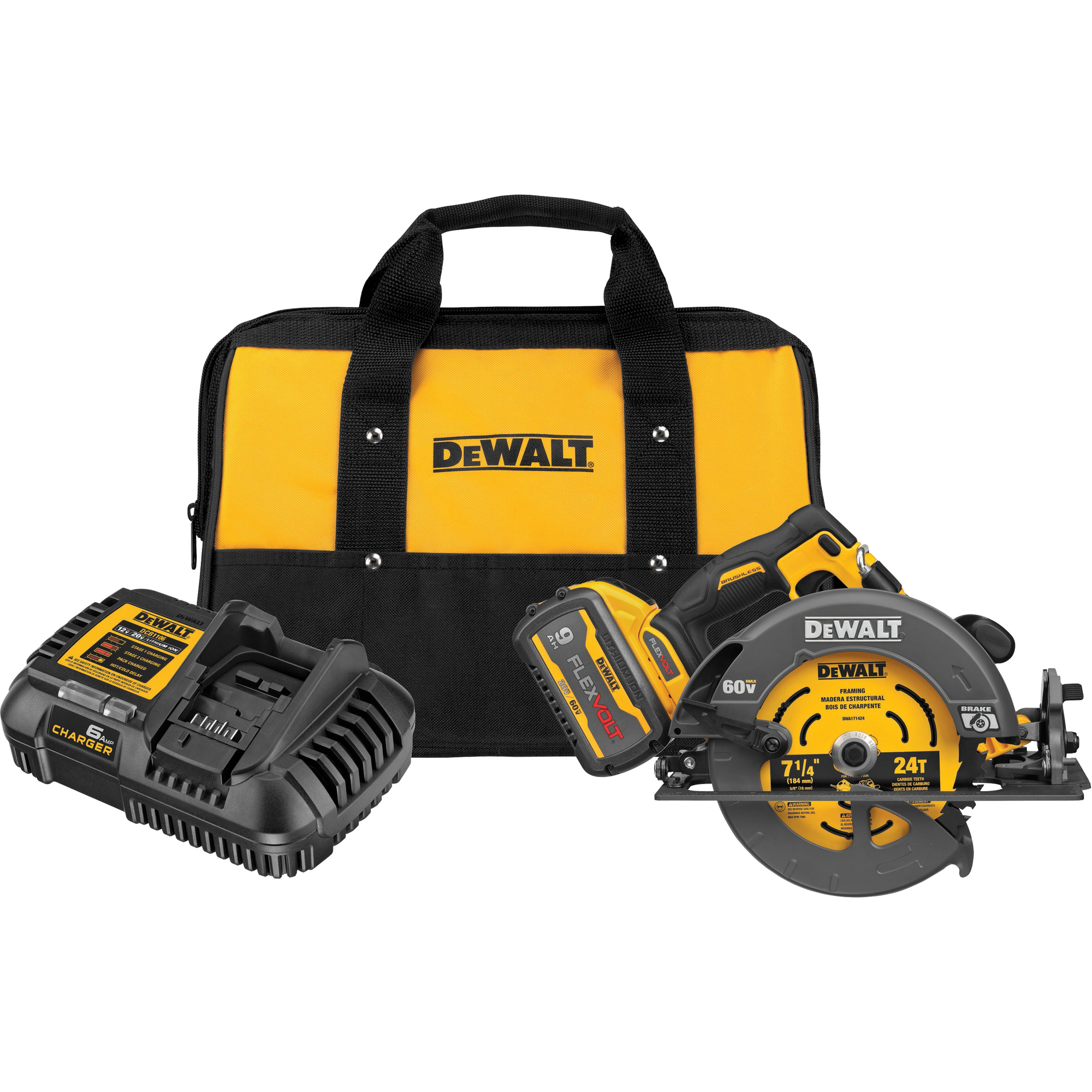 Ensemble de scie circulaire sans balai FlexvoltMD Max avec frein électrique, 7-1/4", 60 V