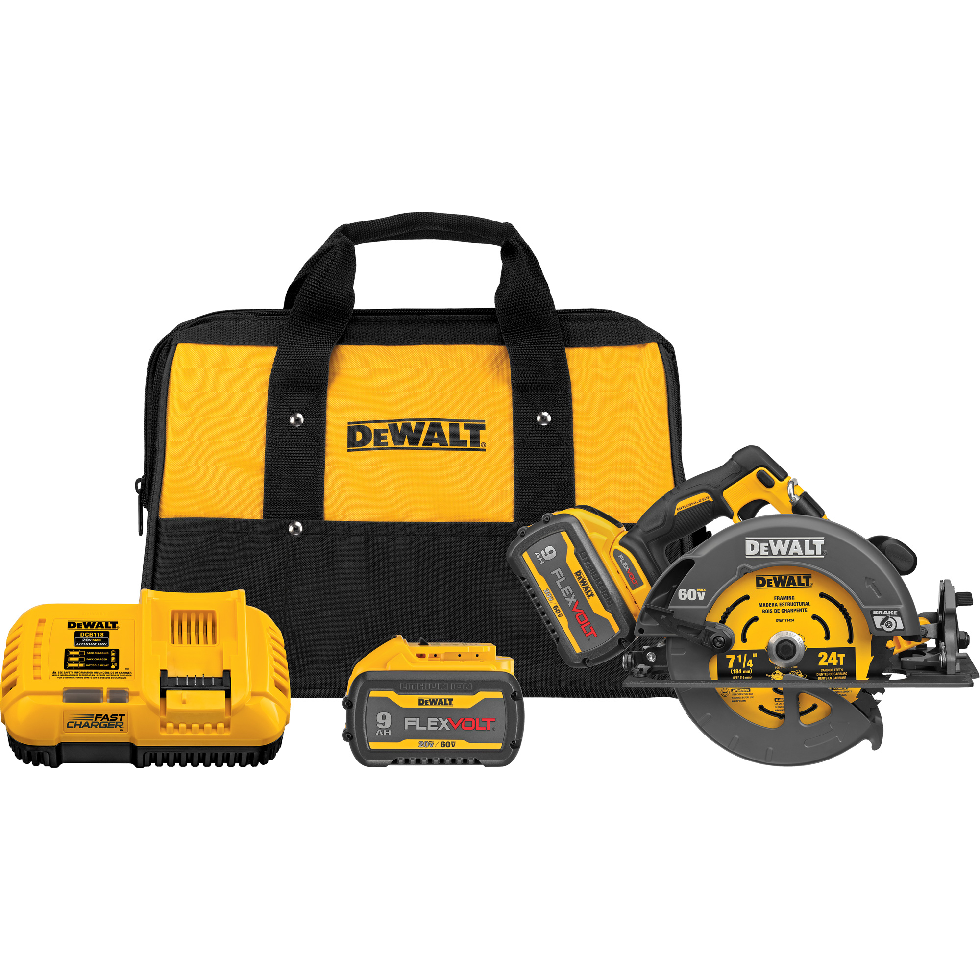 Ensemble scie circulaire sans fil FlexvoltMD Max** avec frein électrique, 7-1/4", 60 V