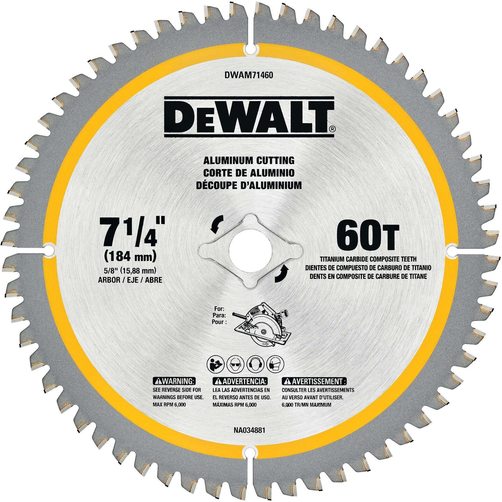 Lame circulaire en acier avec pointes en carbure de tungstène, 7-1/4", 60 dents, Pour Non ferre