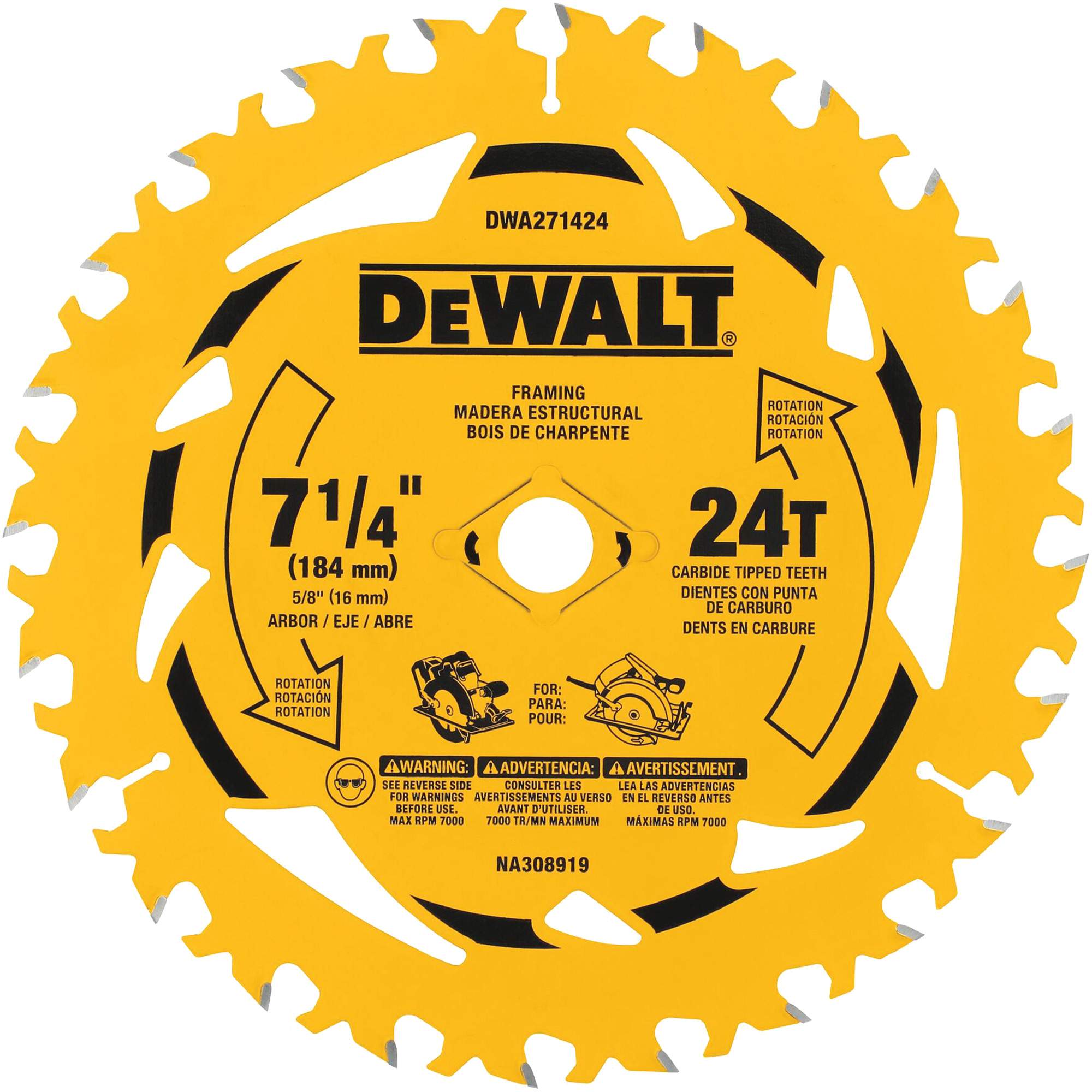 Lame de scie circulaire, 7-1/4", 24 dents, Pour Bois