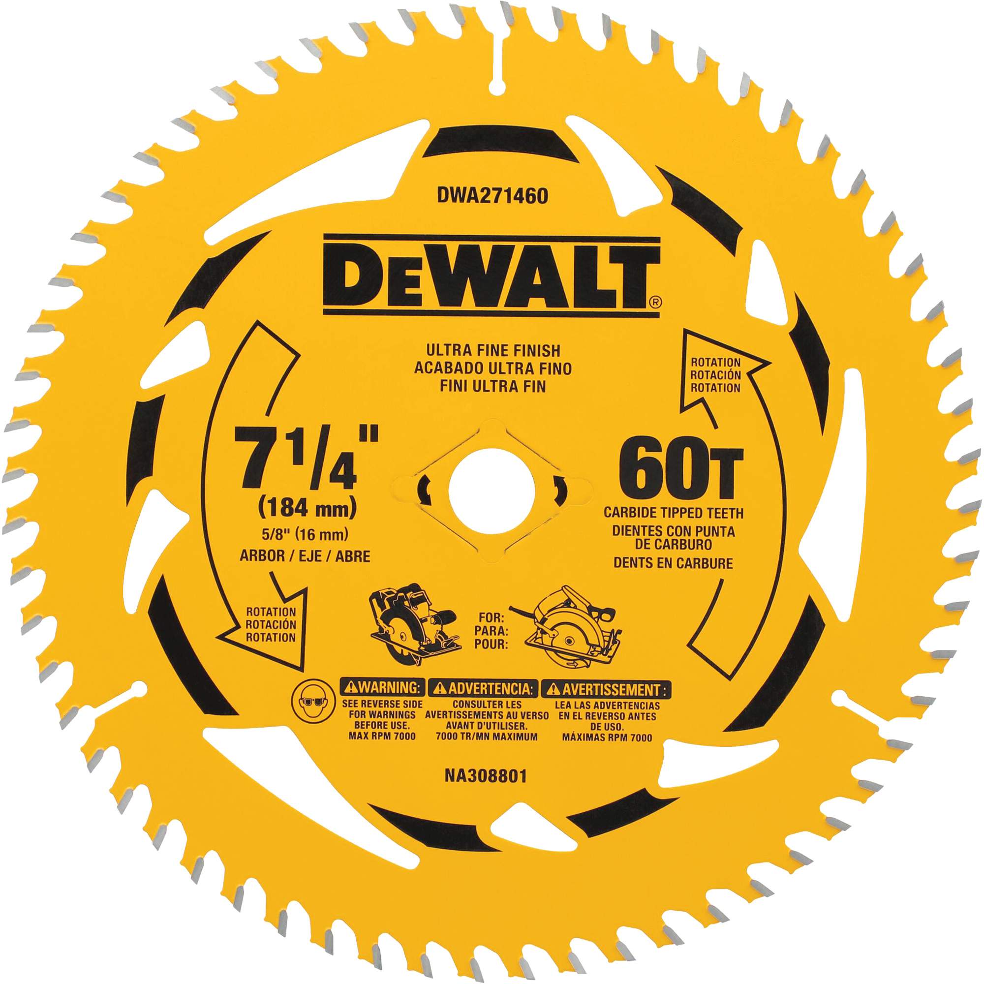 Lame de scie circulaire, 7-1/4", 60 dents, Pour Bois