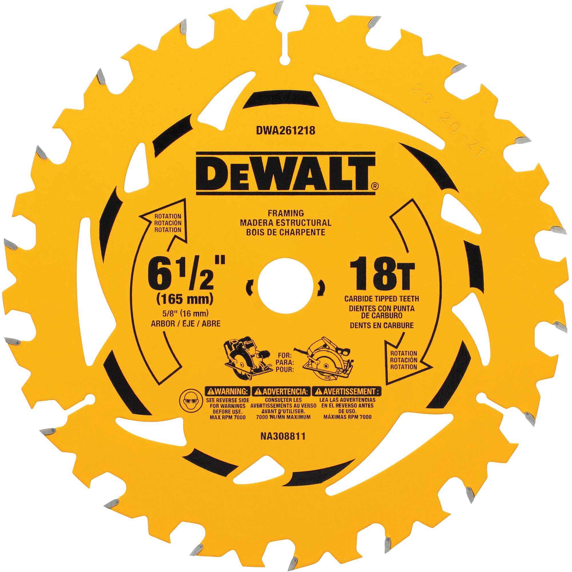 Lame de scie circulaire à charpente, 6-1/2", 18 dents, Pour Bois