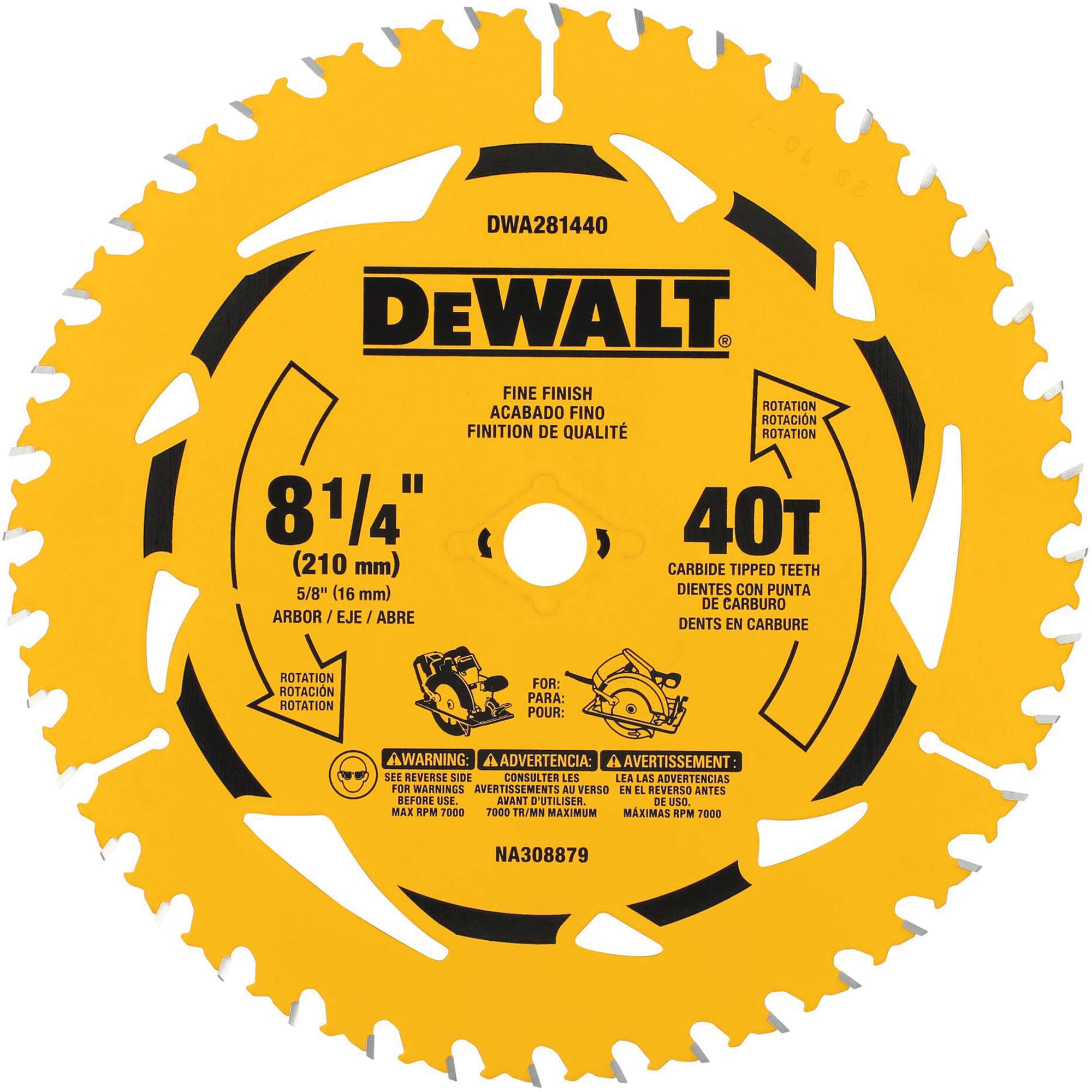 Lame de scie circulaire pour la coupe transversale, 8-1/4", 40 dents, Pour Bois