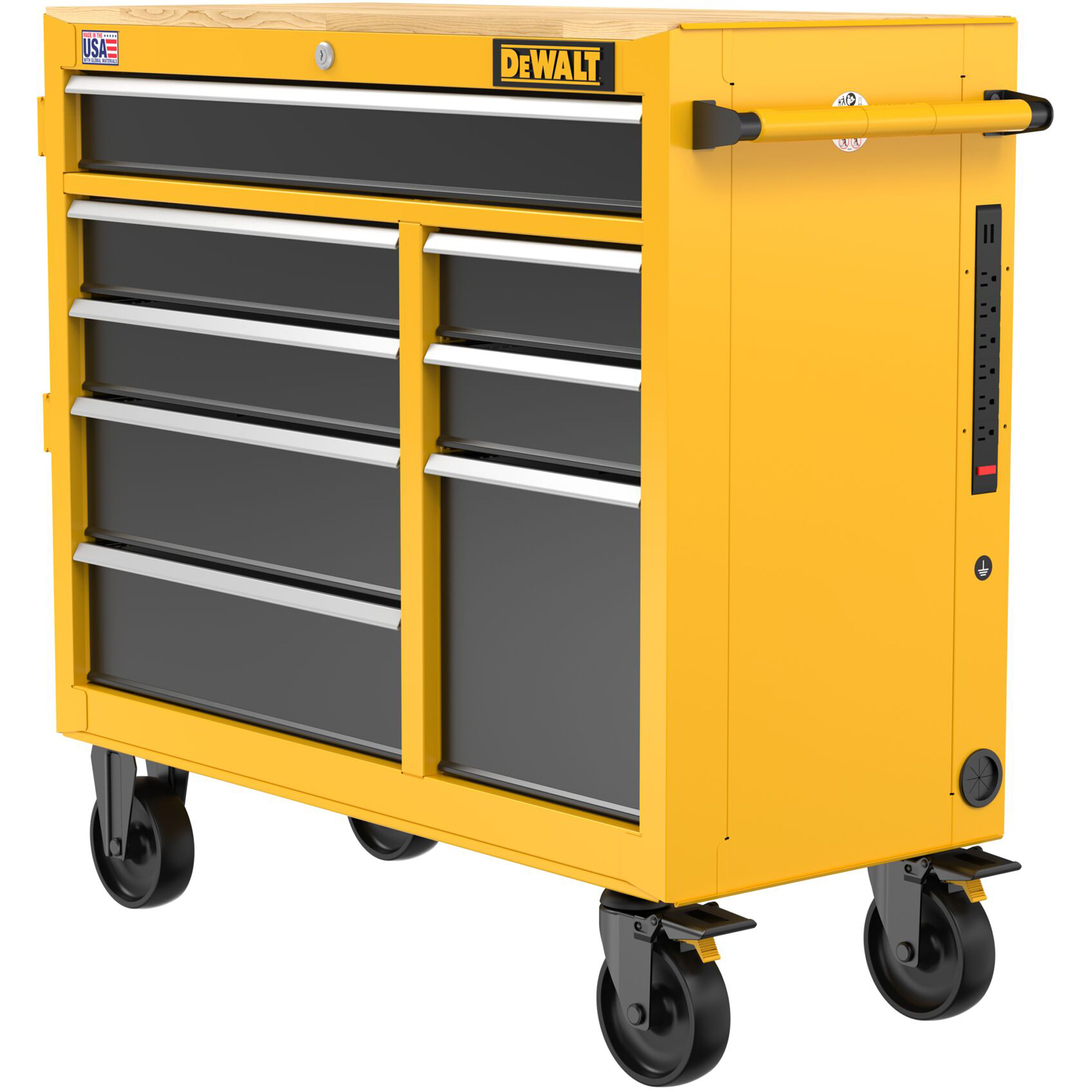 Postes de travail industriel mobile, 8 tiroirs, 40" la x Jaune