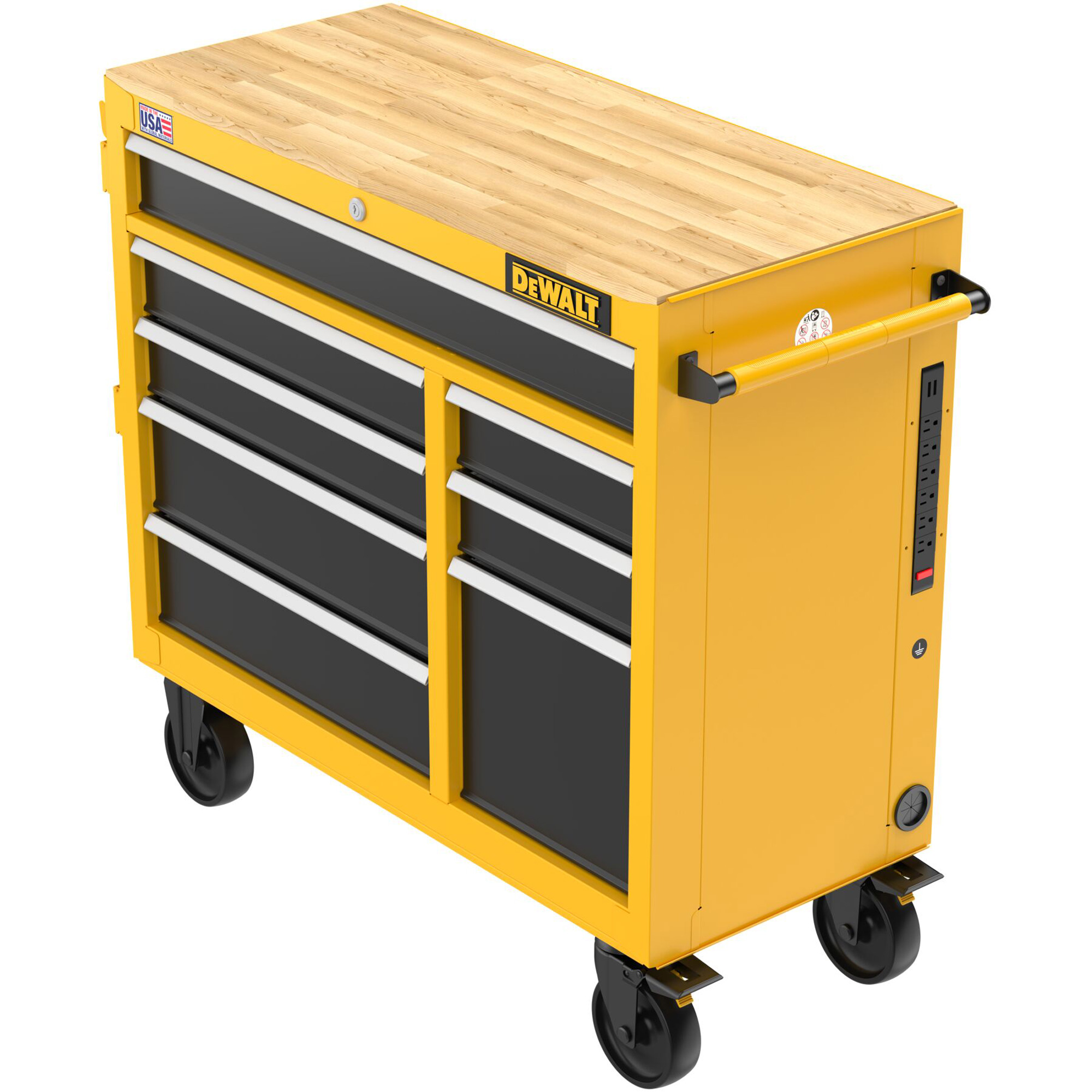 Postes de travail industriel mobile, 8 tiroirs, 40" la x Jaune – Image 2