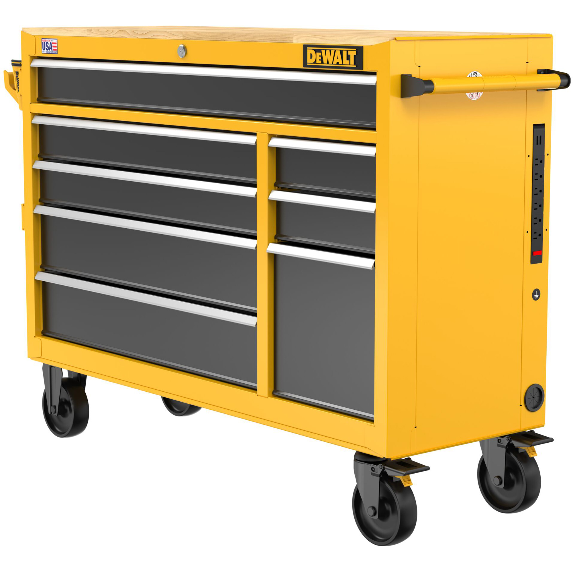 Postes de travail industriel mobile, 8 tiroirs, 52" la x Jaune