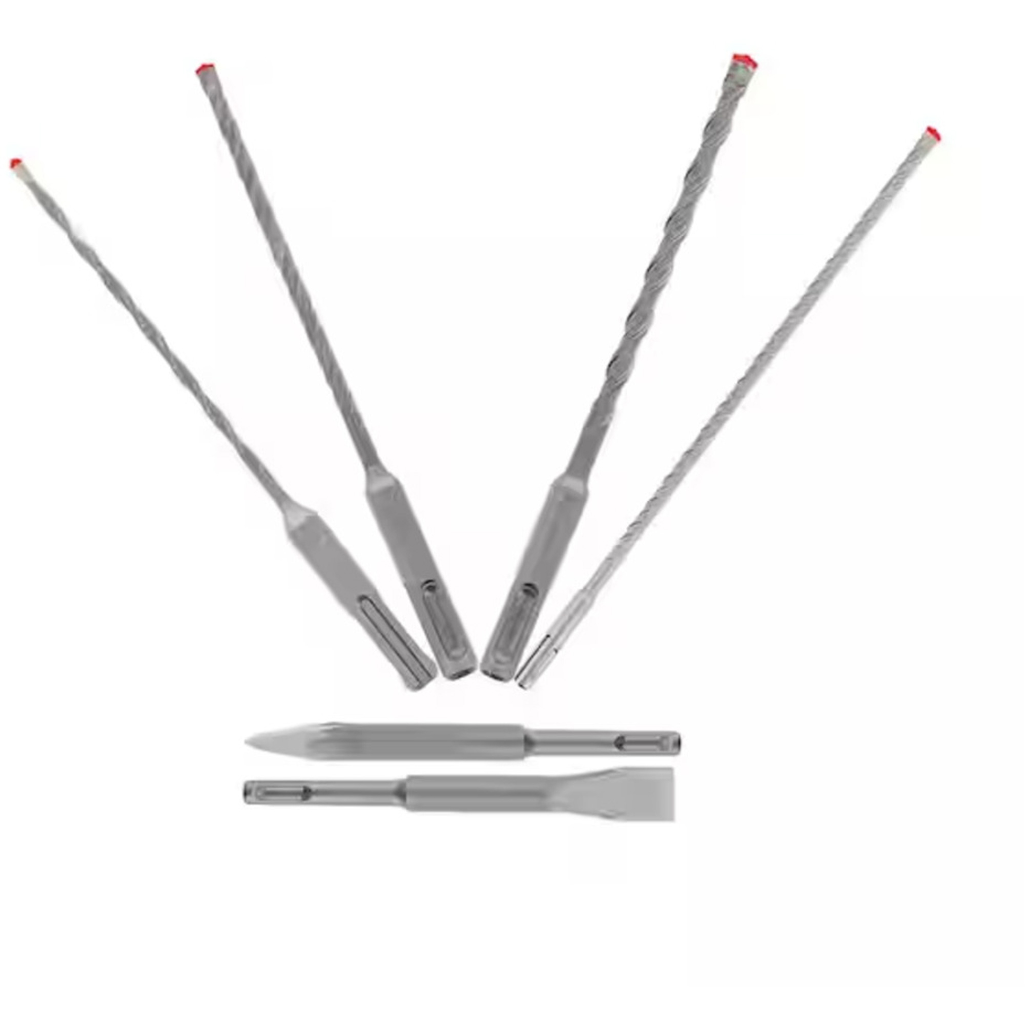 Jeu de forets et burins pour marteau à tête entièrement au carbure à 4 couteaux SDS-Plus Rebar DemonMC, 6 morceaux, Carbure