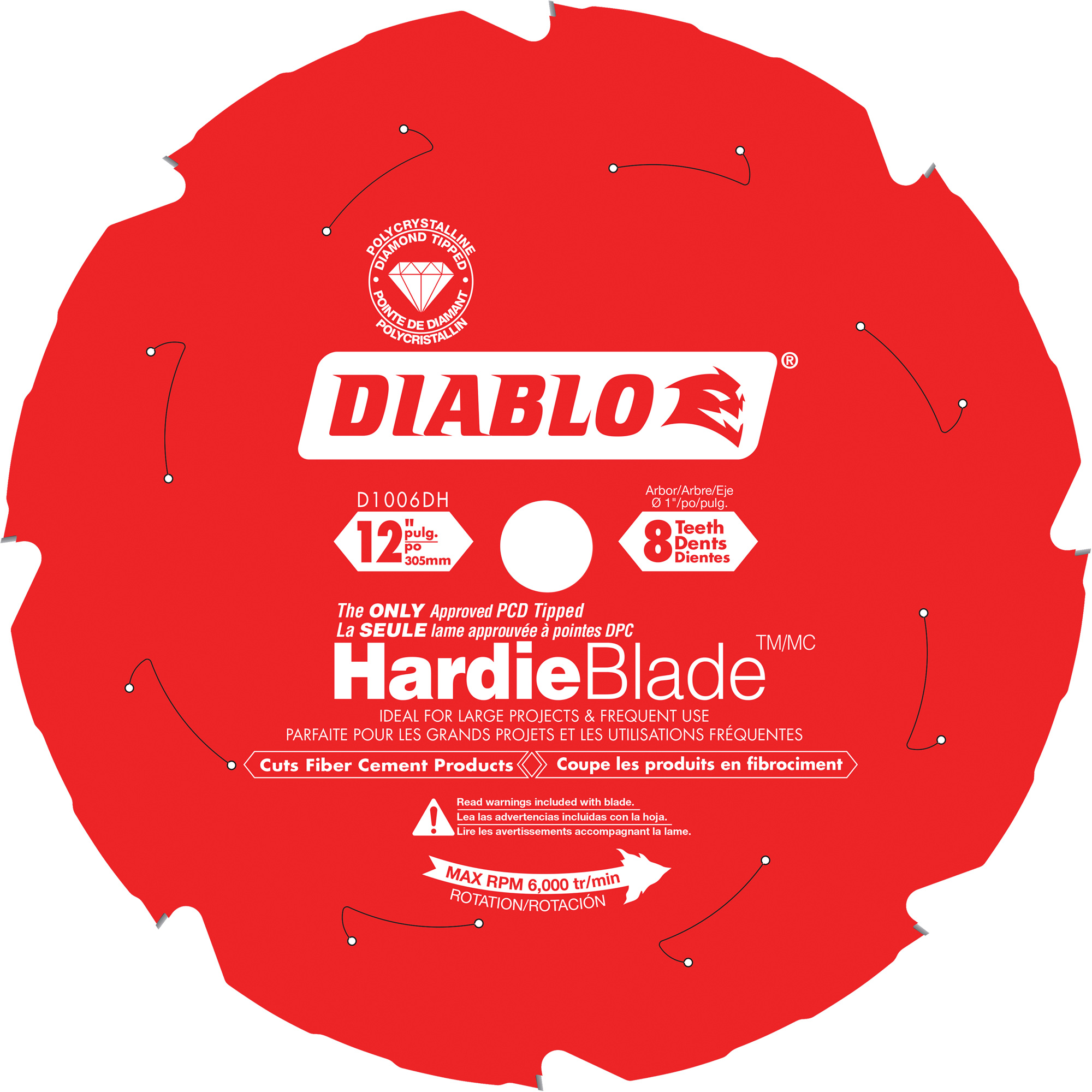 Lame de scie à découper HardieBladeMC, 12", 8 dents, Pour Béton de fibre
