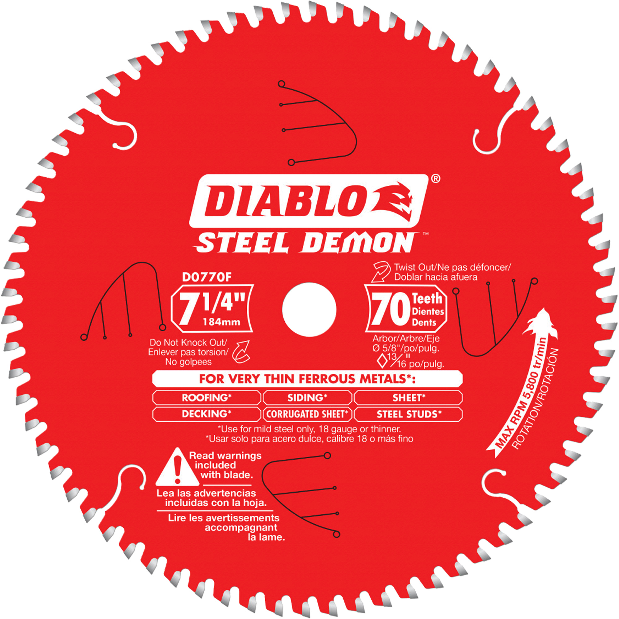Lame de scie à découper Steel DemonMC, 7-1/4", 70 dents, Pour Métal