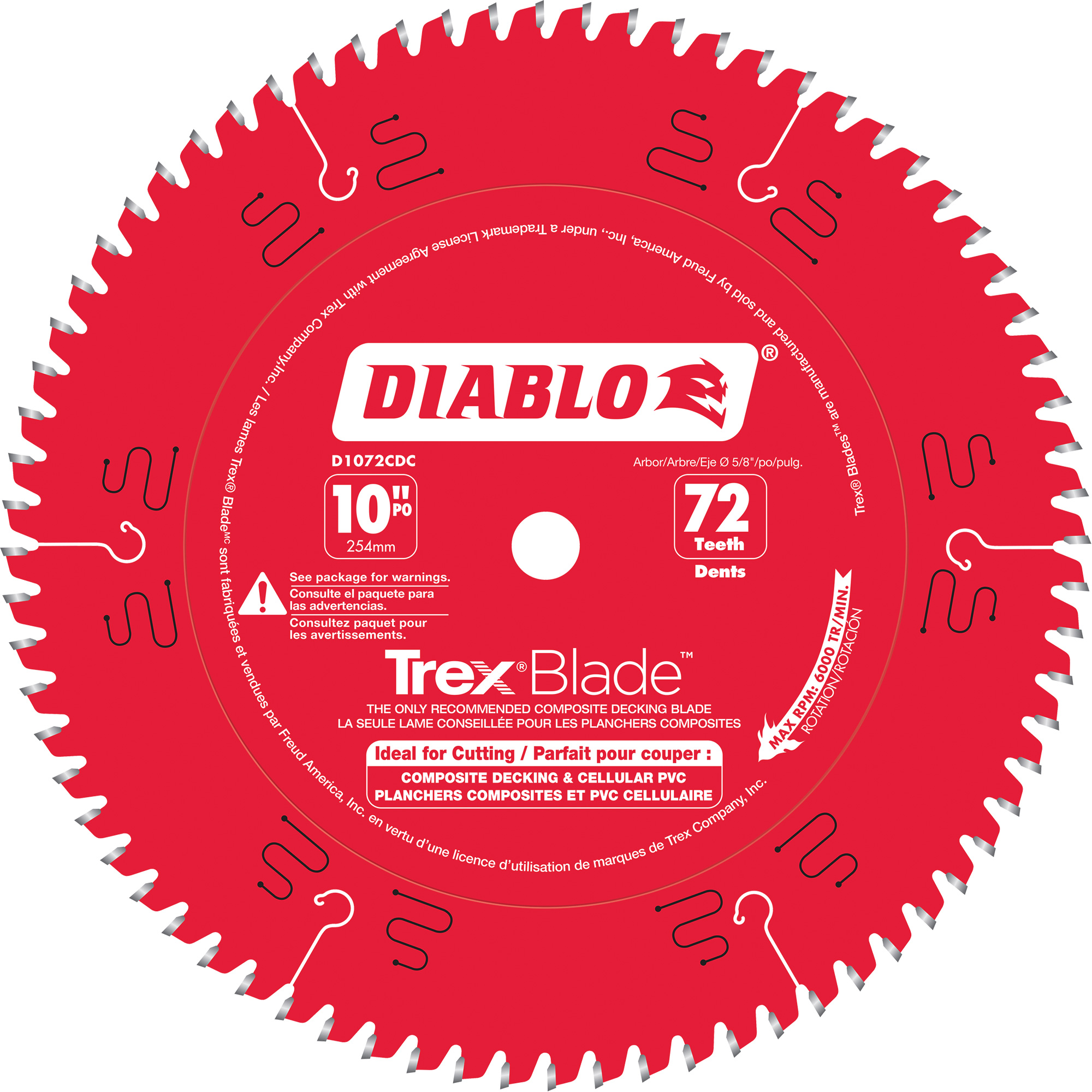 Lame de scie à découper TrexMD BladeMC, 10", 72 dents, Pour Plastique/Plastique