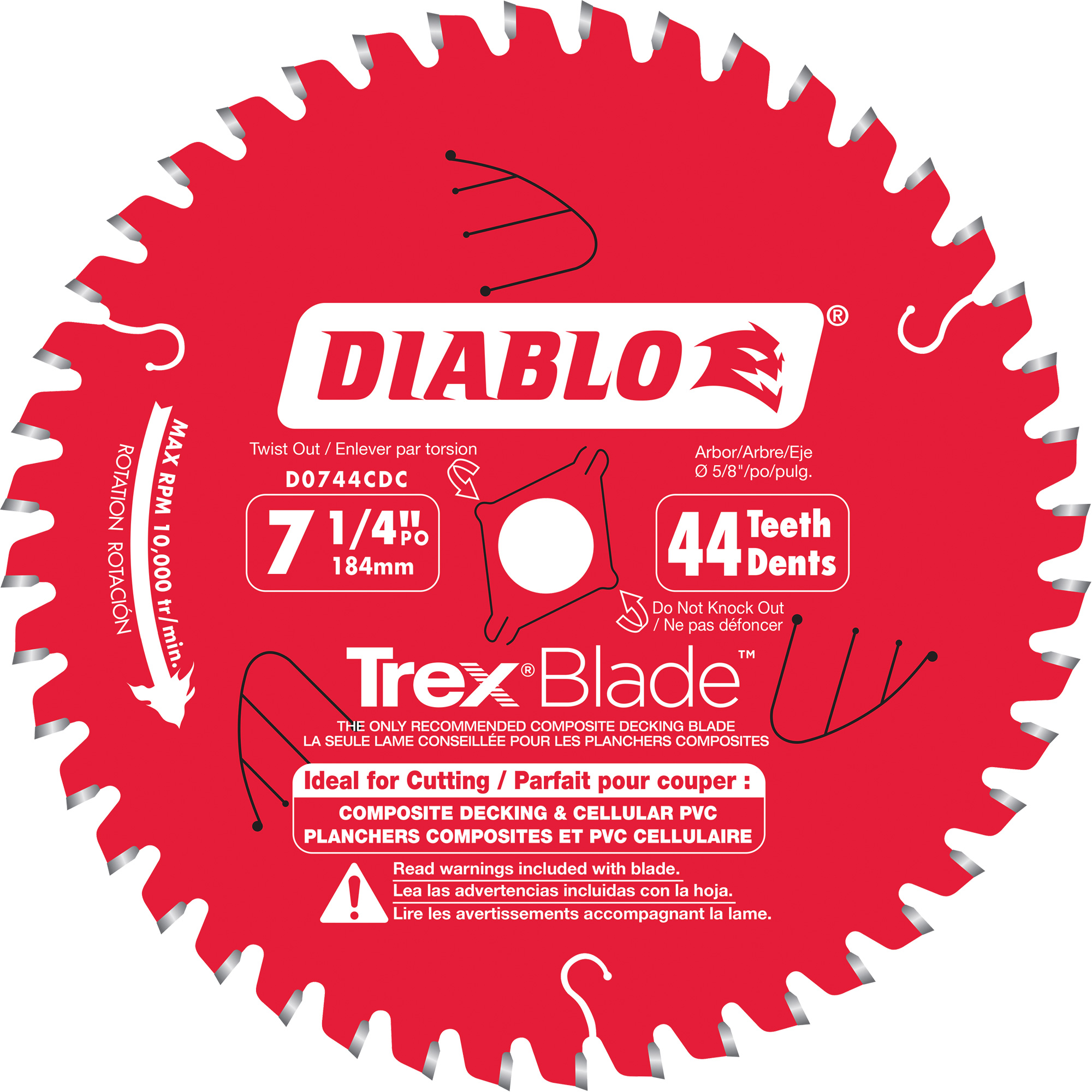 Lame de scie à découper TrexMD BladeMC, 7-1/4", 44 dents, Pour Plastique/Plastique