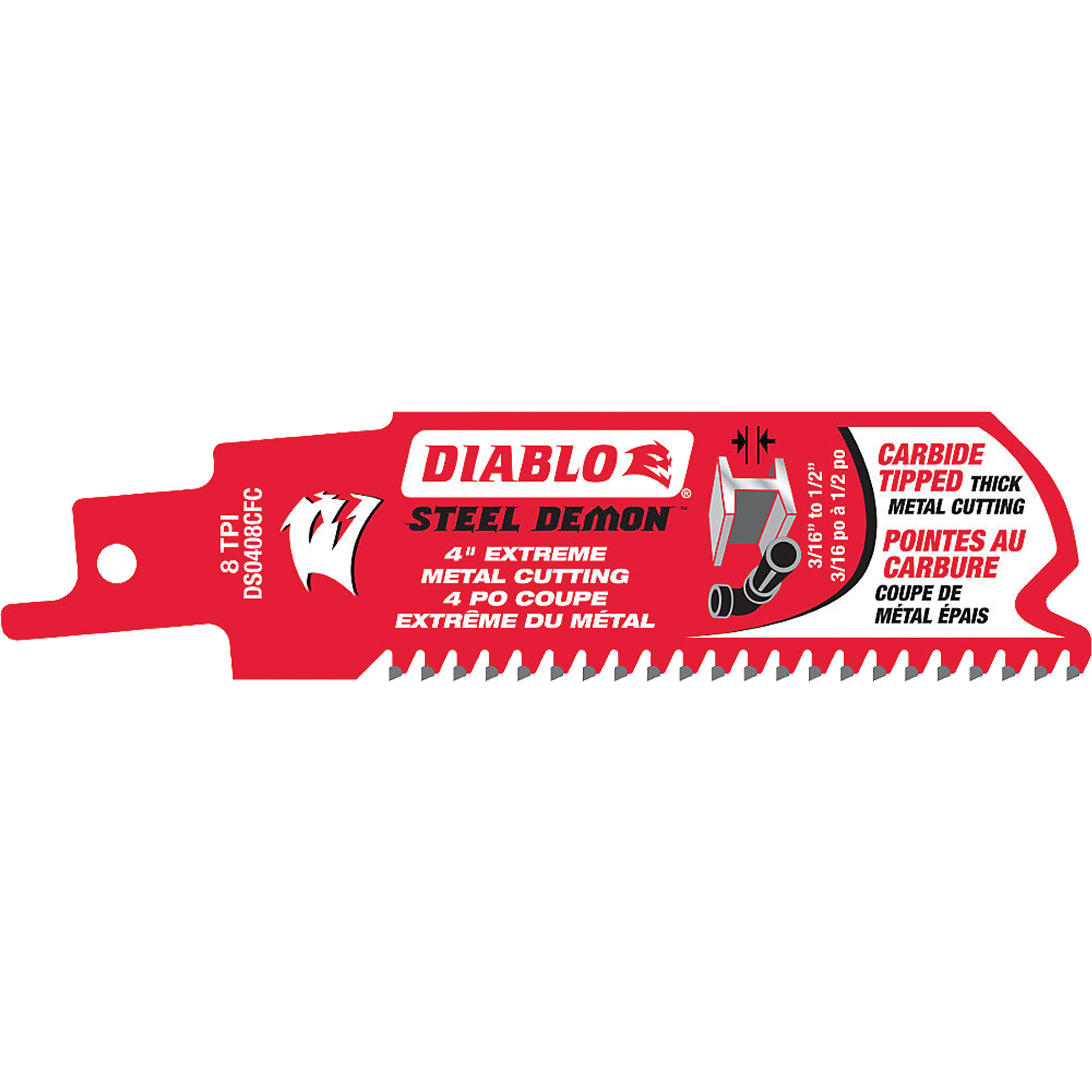 Lame de scie alternative, Carbure, 8 Dents par pouce, 4" lo x 1" la