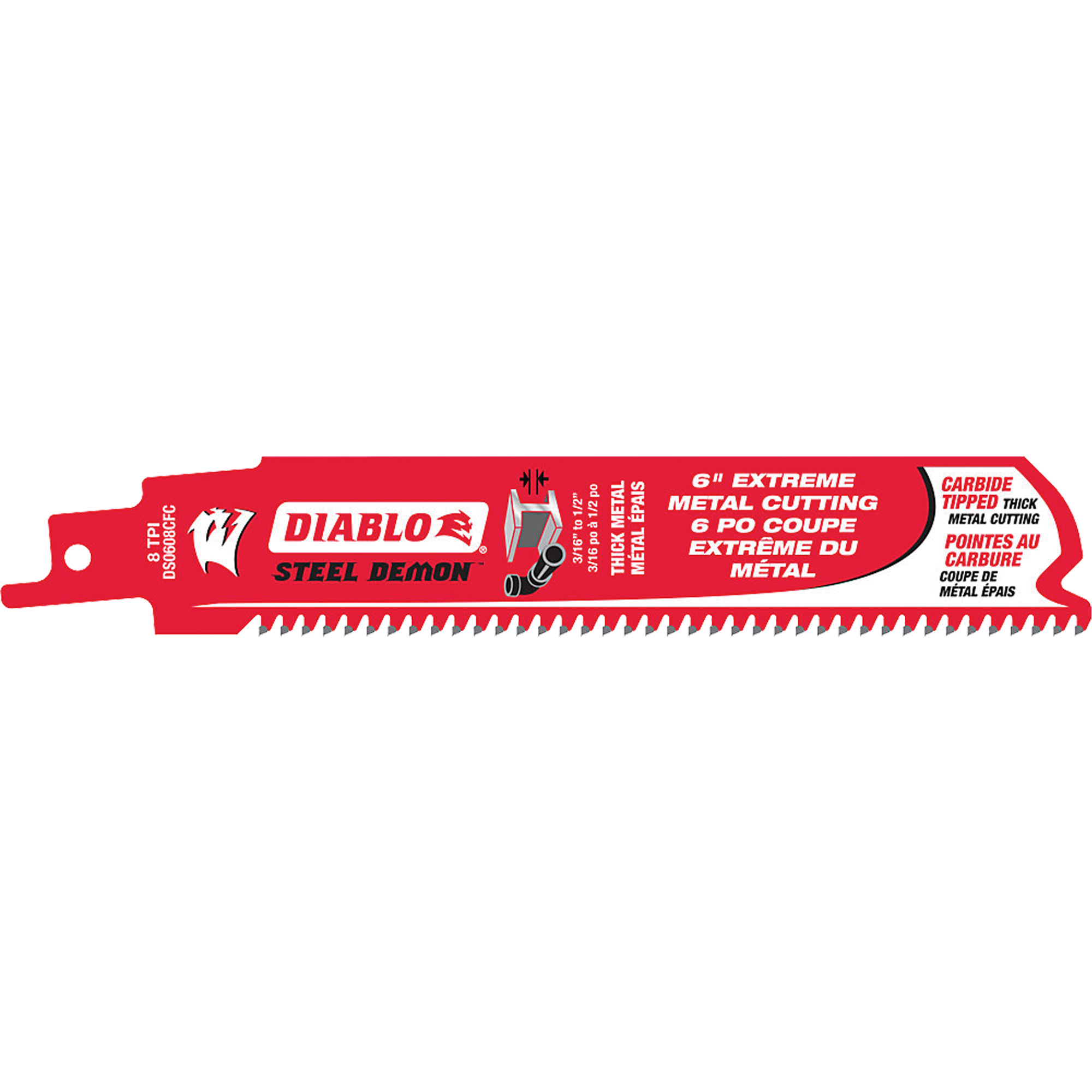 Lame de scie alternative, Carbure, 8 Dents par pouce, 6" lo x 1" la