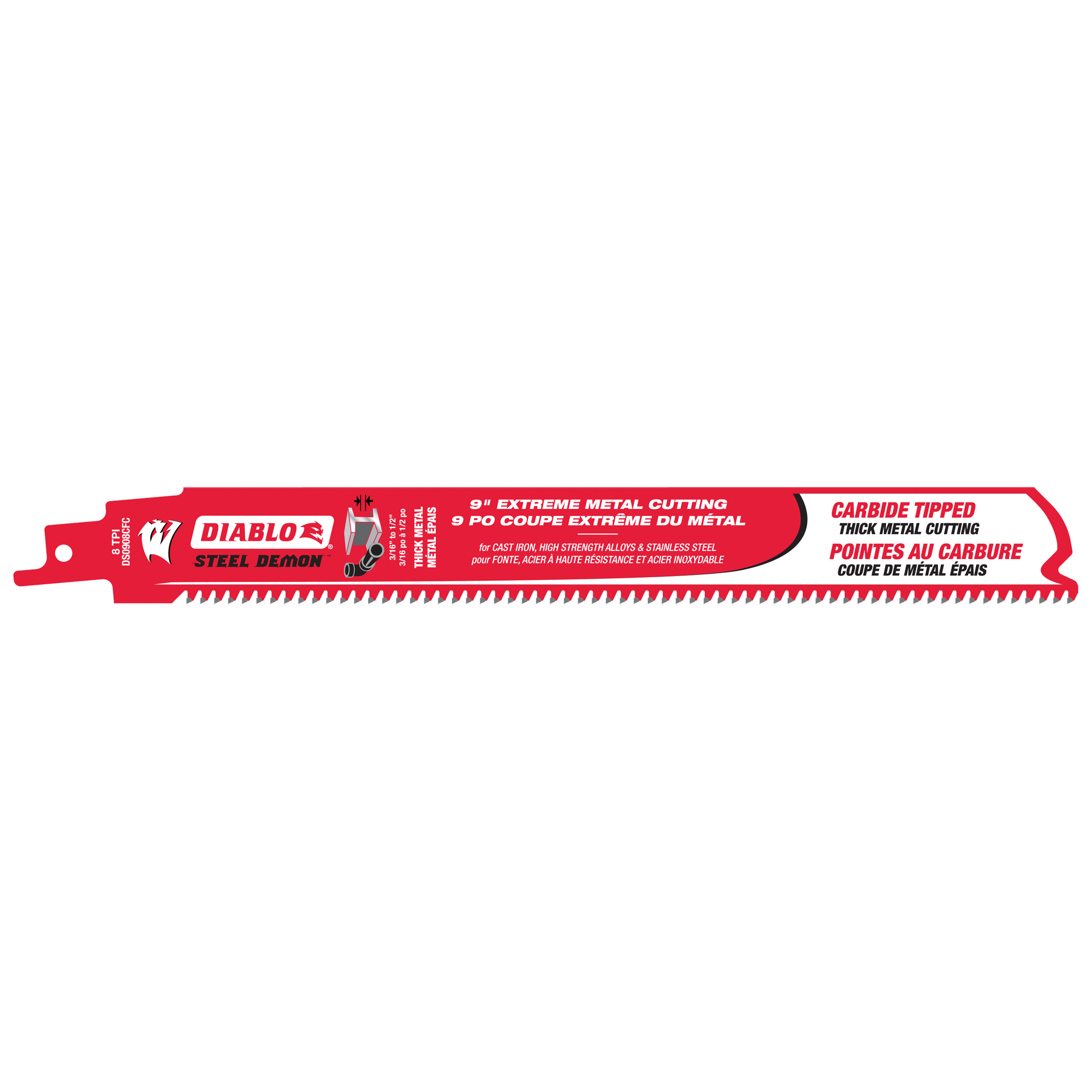 Lame de scie alternative, Carbure, 8 Dents par pouce, 9" lo x 1" la