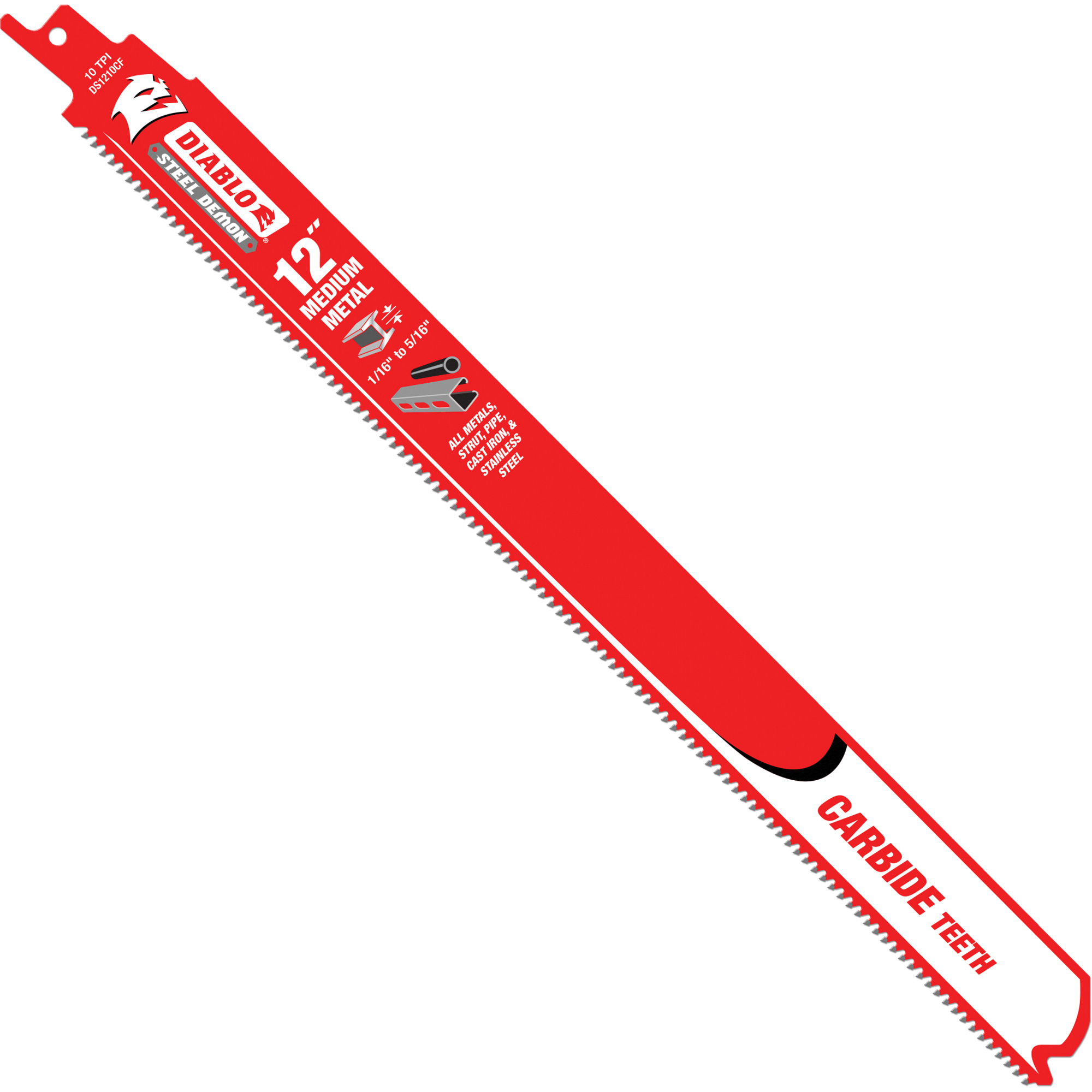Lame de scie alternative de série moyenne pour le métal, Carbure, 10 Dents par pouce, 12" lo x 1" la