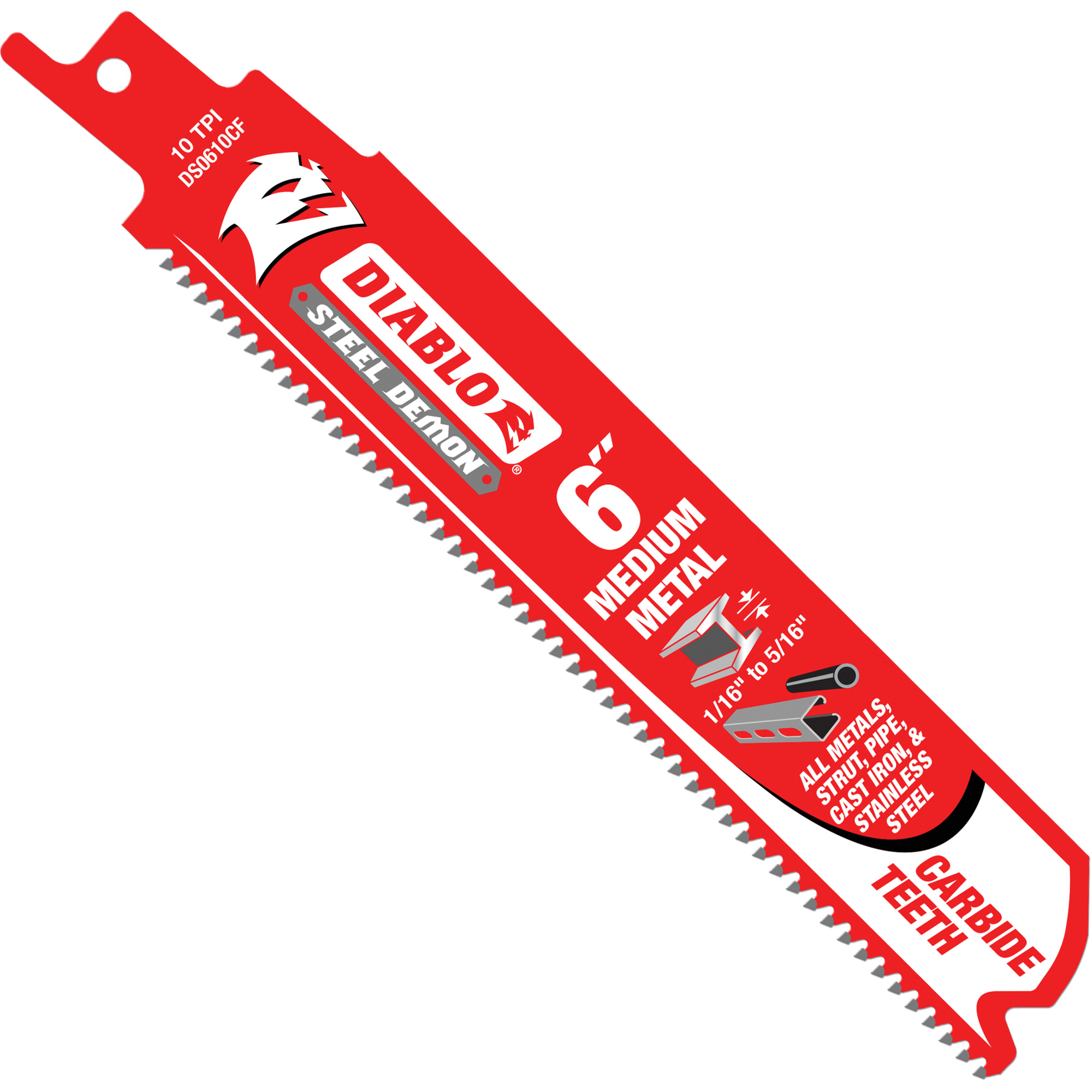Lame de scie alternative de série moyenne pour le métal, Carbure, 10 Dents par pouce, 6" lo x 1" la