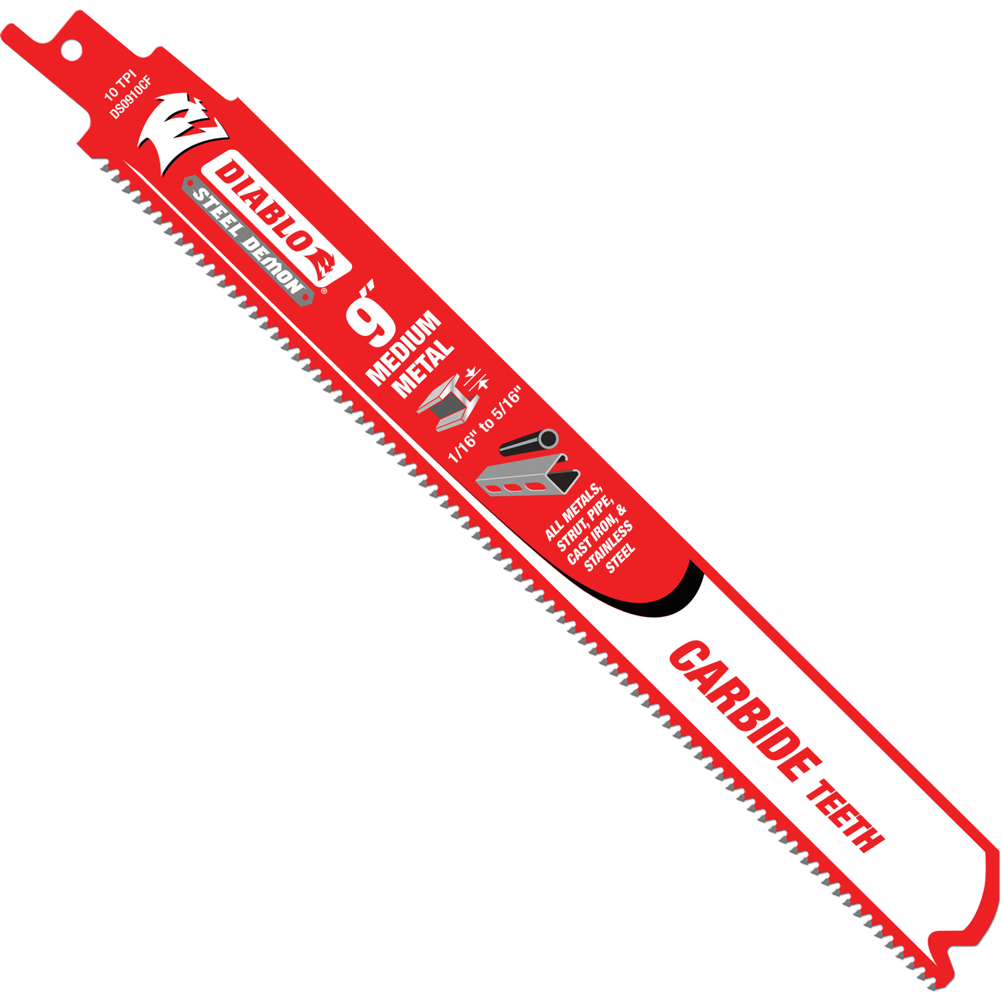 Lame de scie alternative de série moyenne pour le métal, Carbure, 10 Dents par pouce, 9" lo x 1" la