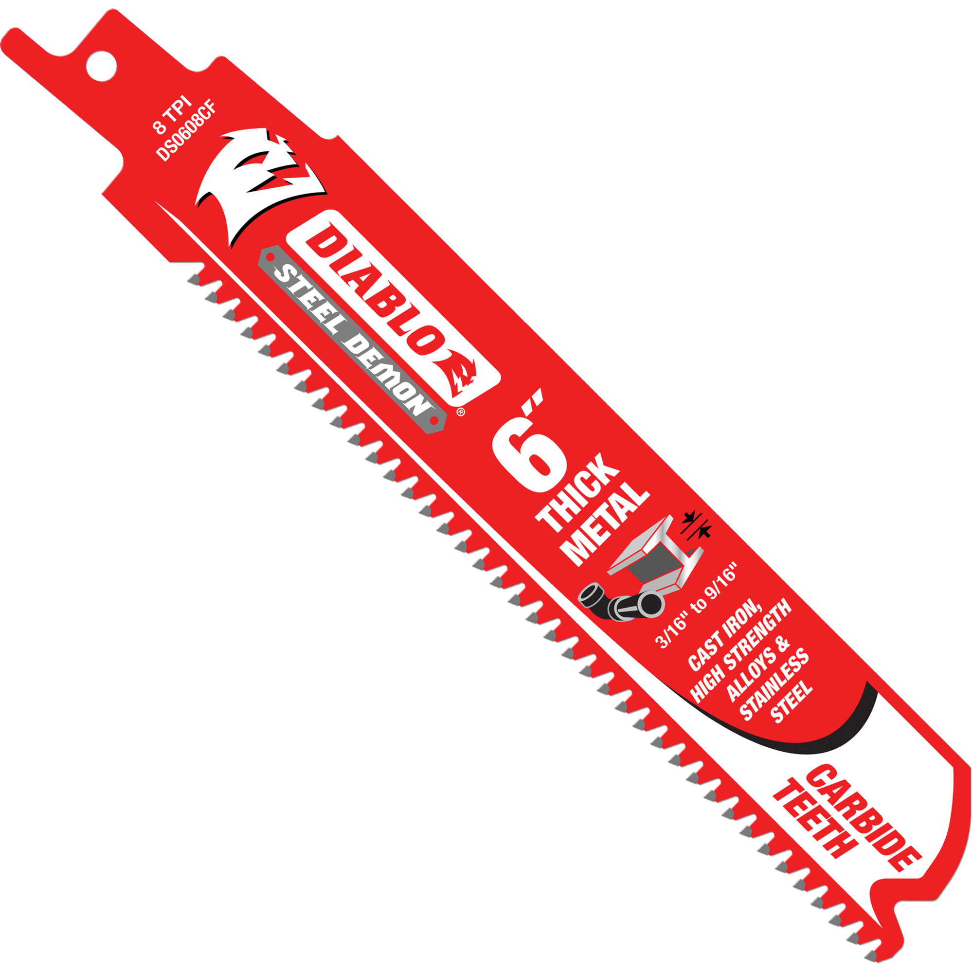 Lame de scie alternative épaisse pour le métal, Carbure, 8 Dents par pouce, 6" lo x 1" la