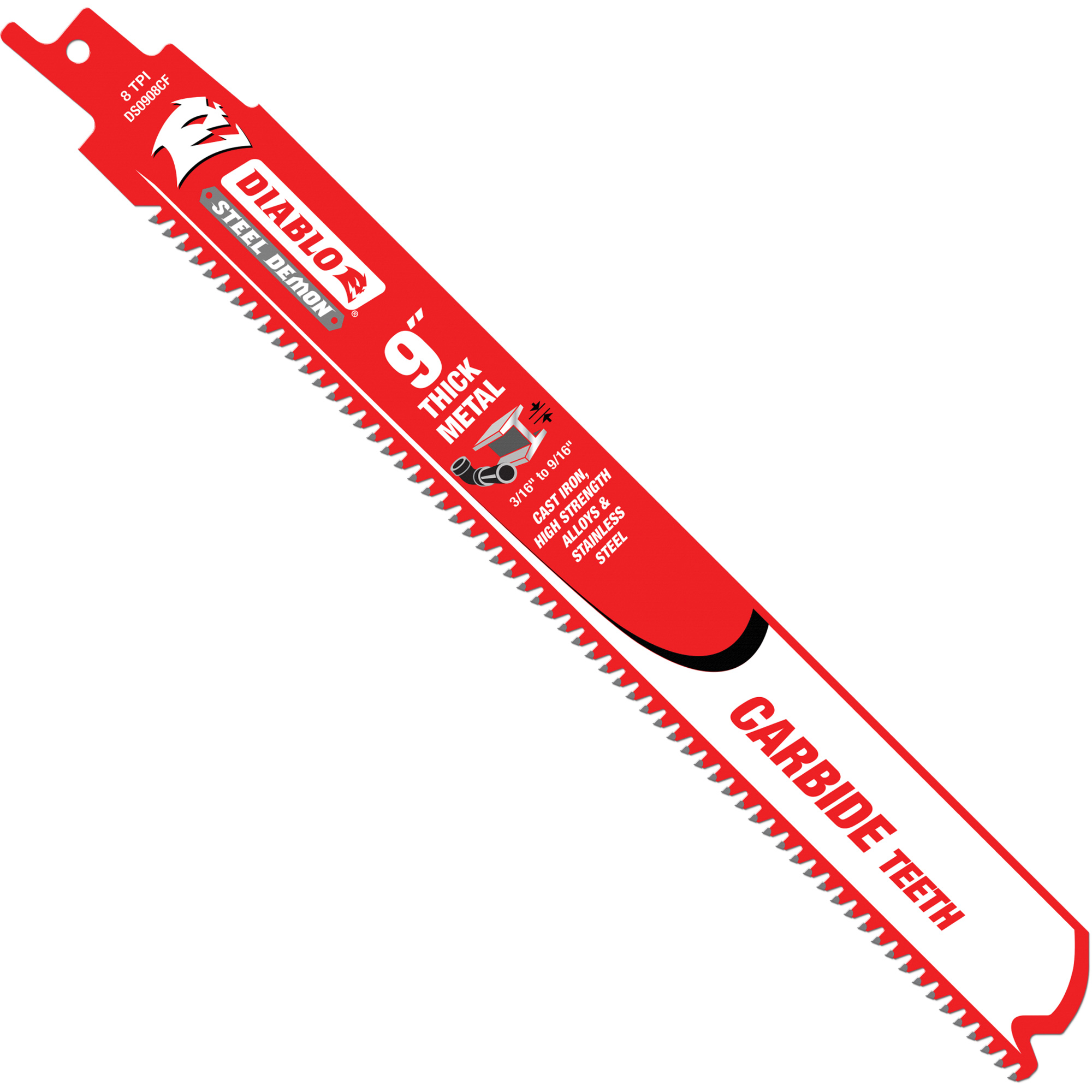 Lame de scie alternative épaisse pour le métal, Carbure, 8 Dents par pouce, 9" lo x 1" la