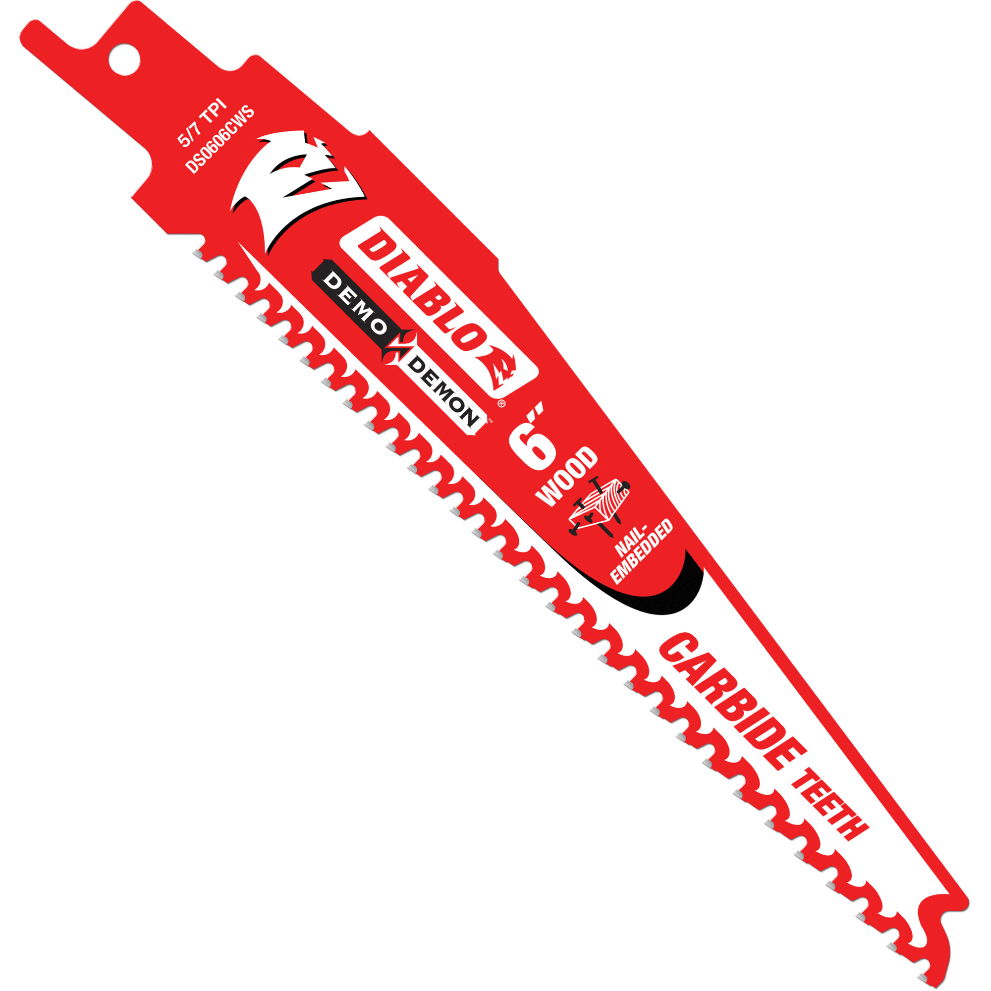 Lame de scie alternative pour la coupe du bois avec clous, Carbure, 5-7 Dents par pouce, 6" lo x 1" la
