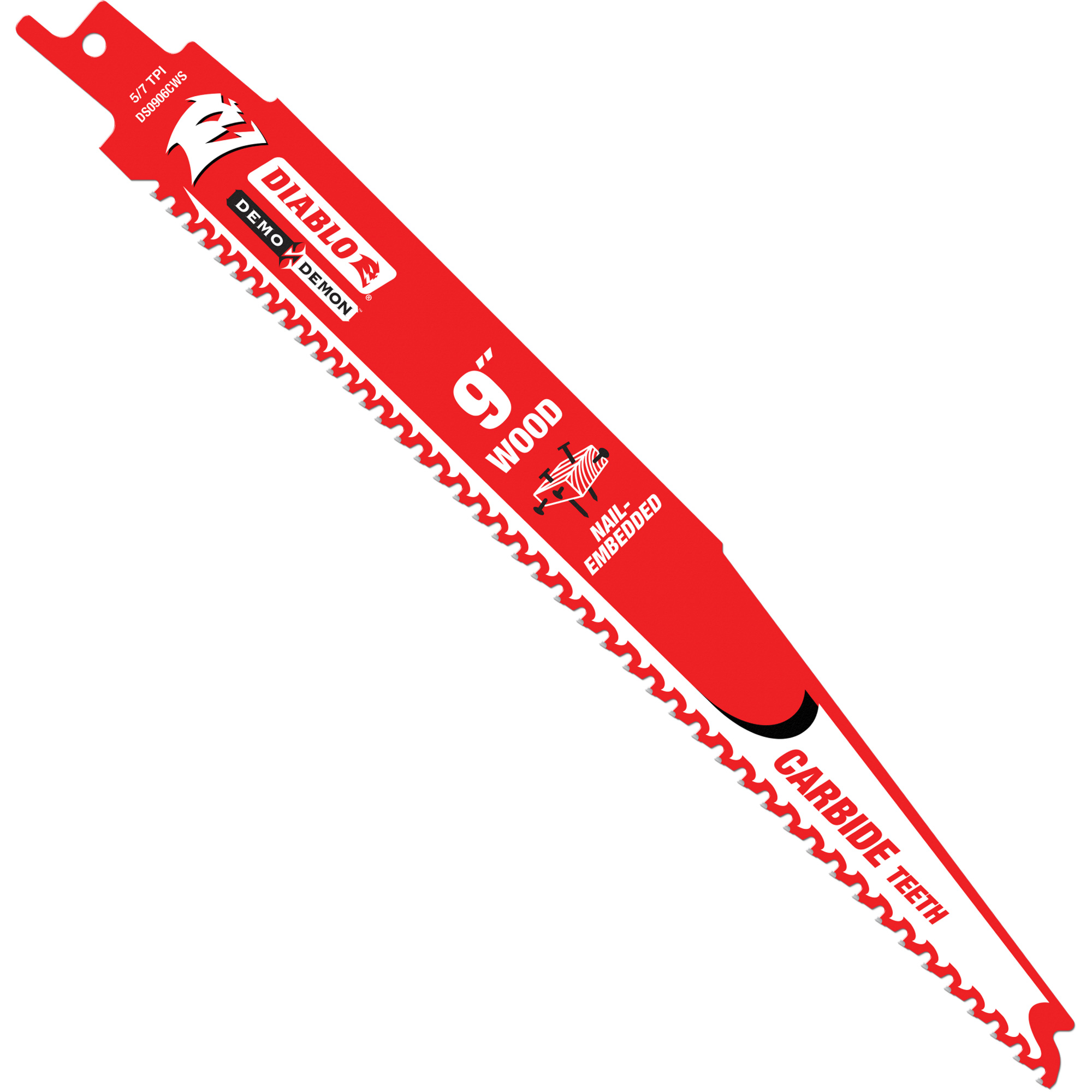 Lame de scie alternative pour la coupe du bois avec clous, Carbure, 5-7 Dents par pouce, 9" lo x 1" la