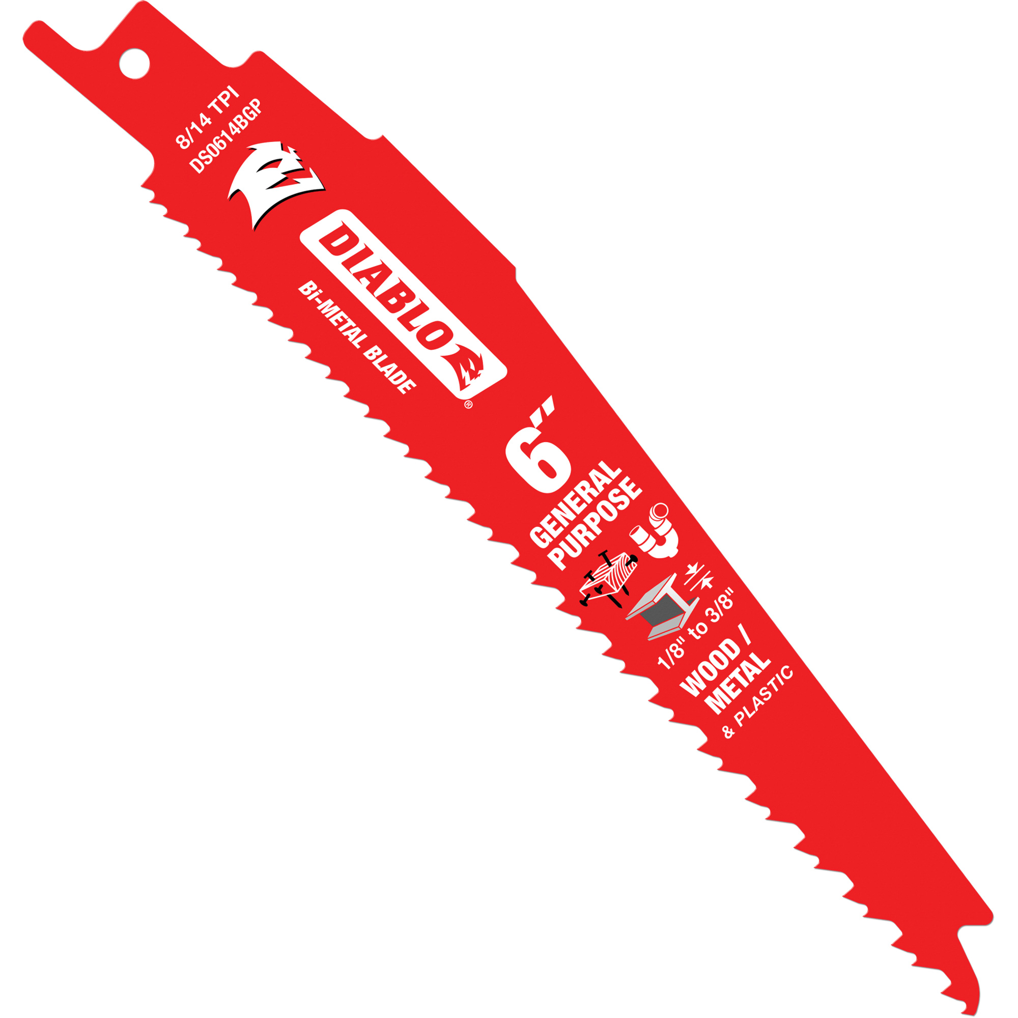 Lame de scie alternative tout usage, Bimétal, 8-14 Dents par pouce, 6" lo x 1" la