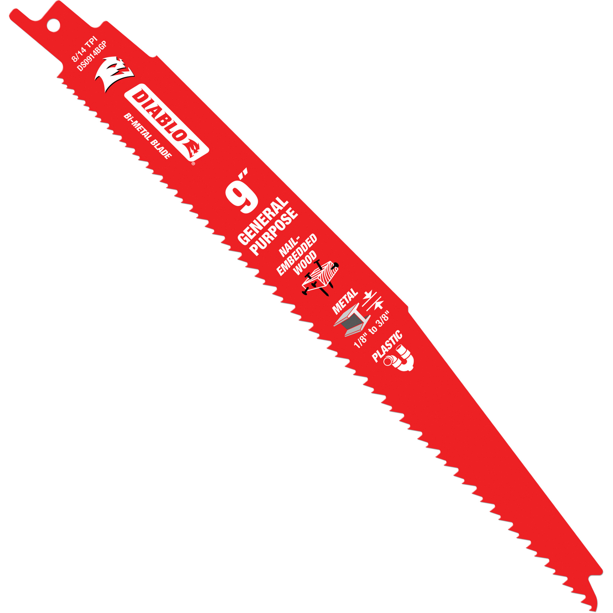 Lame de scie alternative tout usage, Bimétal, 8-14 Dents par pouce, 9" lo x 1" la