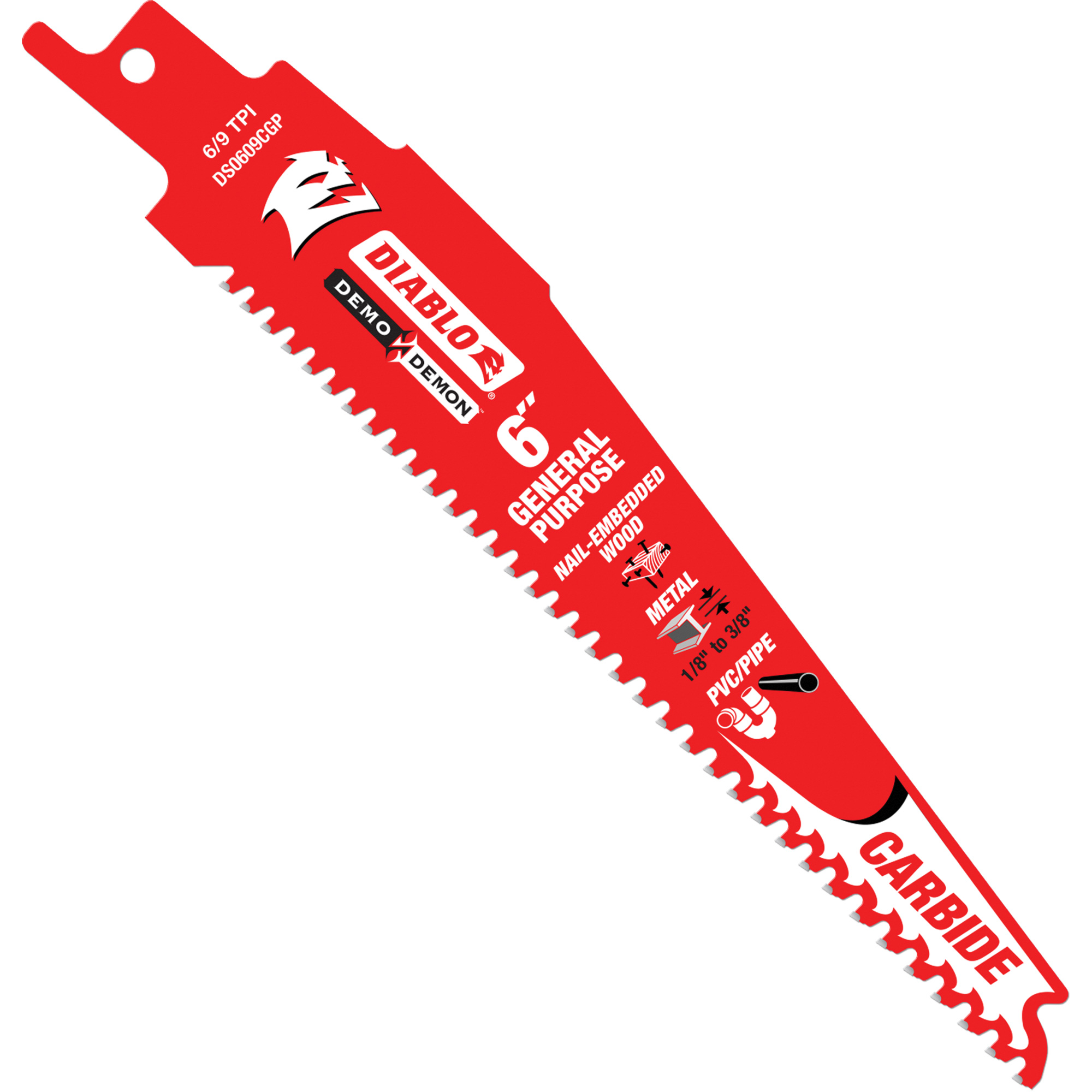 Lame de scie alternative tout usage, Carbure, 6-9 Dents par pouce, 6" lo x 1" la