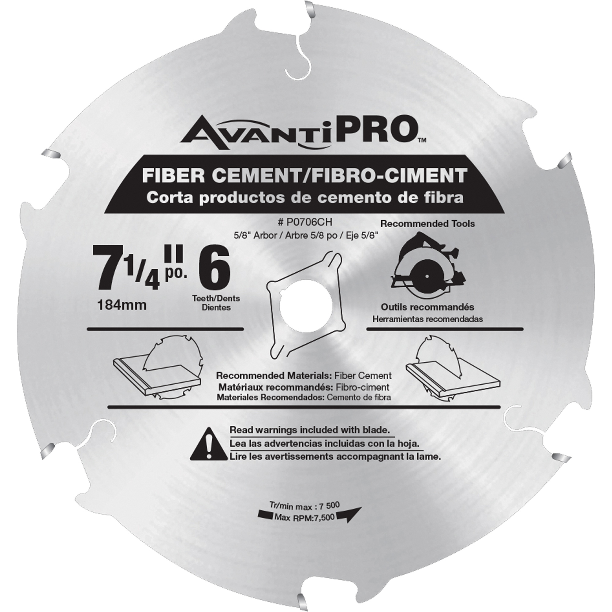 Lame de scie AvantiProMC, 7-1/4", 6 dents, Pour Béton de fibre