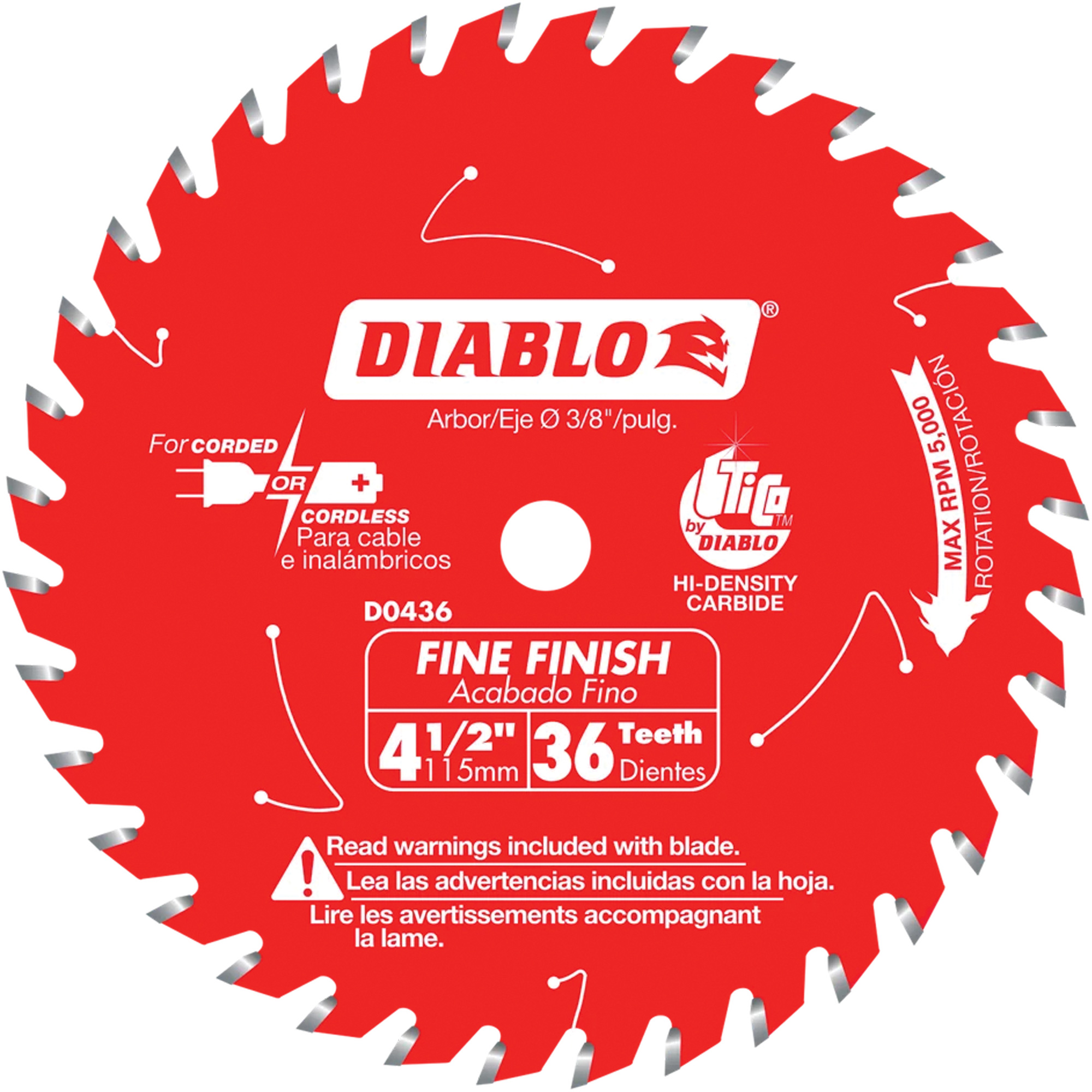 Lame de scie circulaire, 4-1/2", 36 dents, Pour Bois