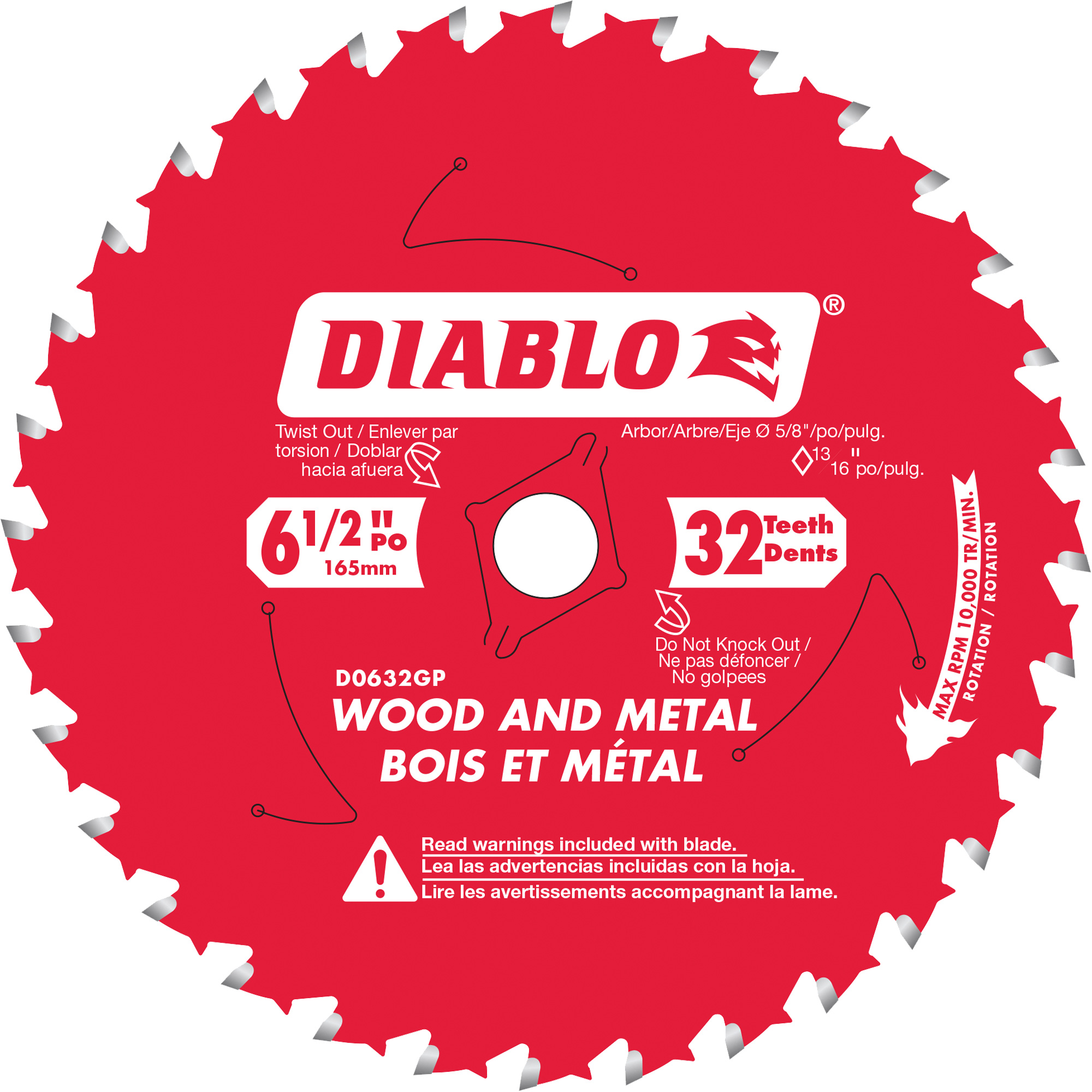 Lame de scie circulaire, 6-1/2", 32 dents, Pour Métal/Bois