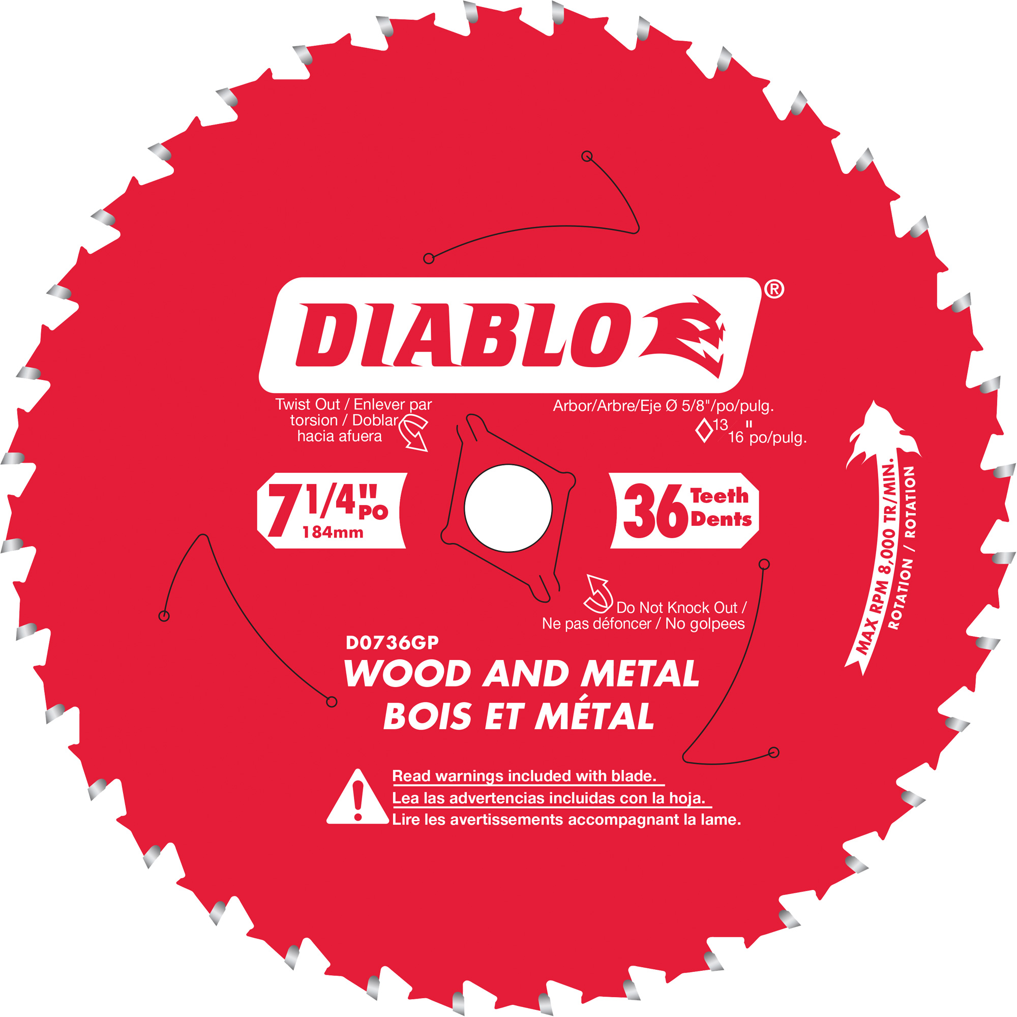 Lame de scie circulaire, 7-1/4", 36 dents, Pour Métal/Bois