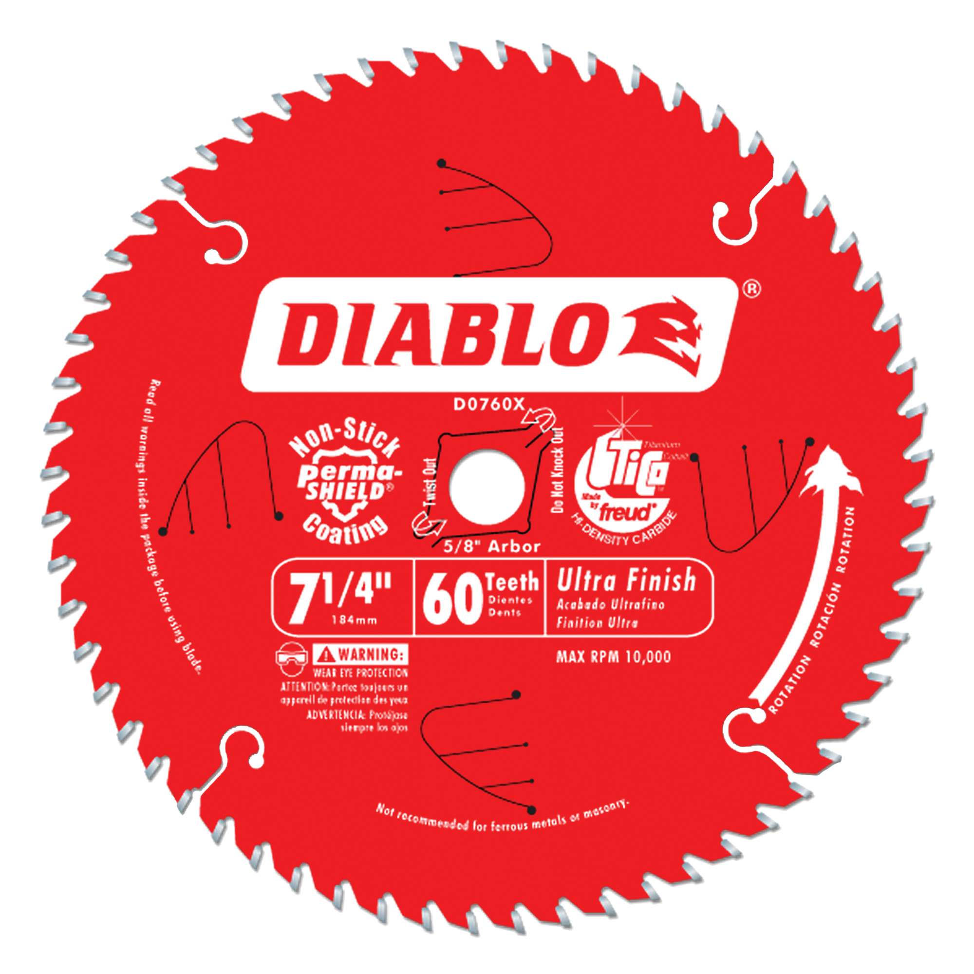 Lame de scie circulaire, 7-1/4", 60 dents, Pour Bois