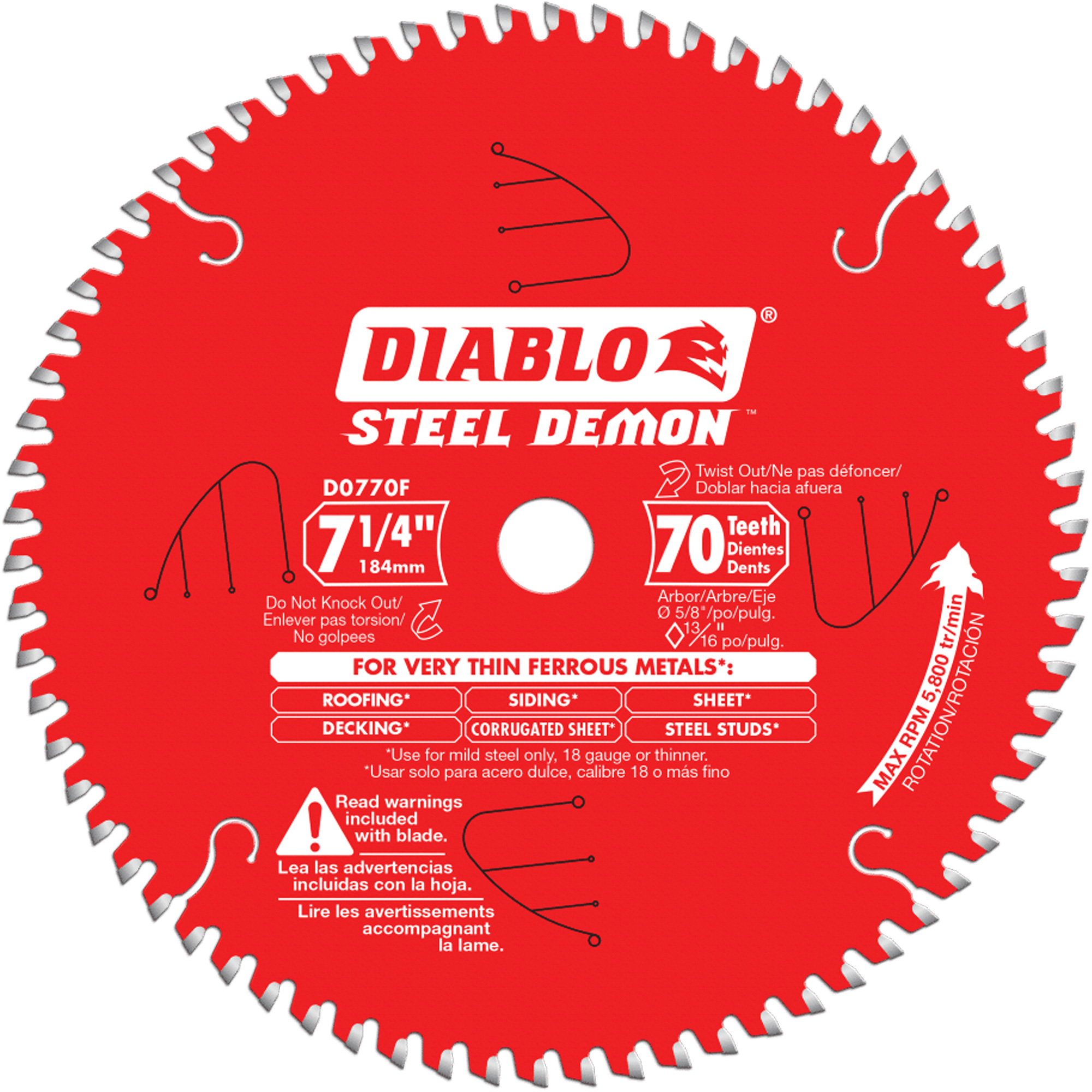 Lame de scie circulaire, 7-1/4", 70 dents, Pour Métal