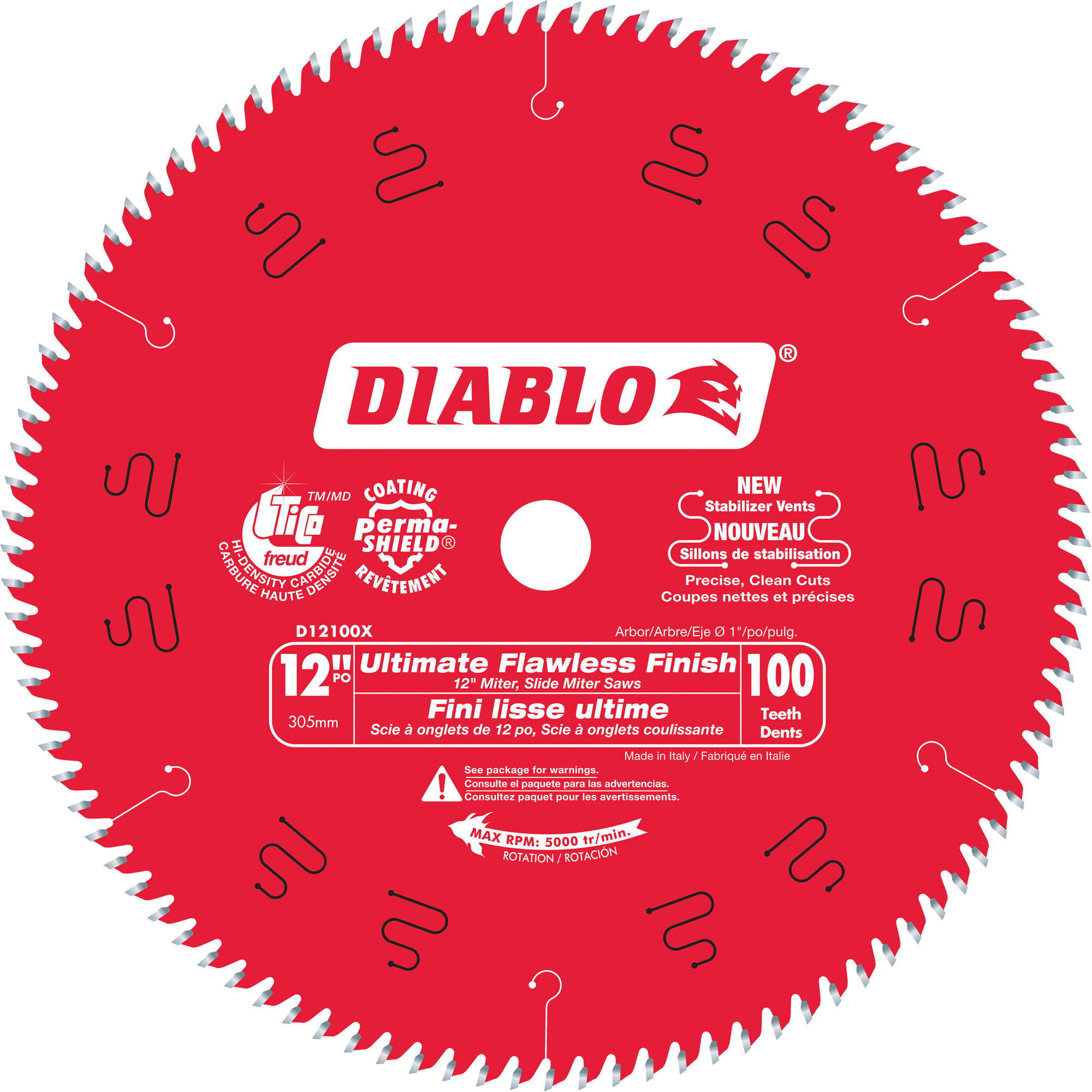 Lame de scie circulaire à finition polie ultime, 12", 100 dents, Pour Stratifié/Bois