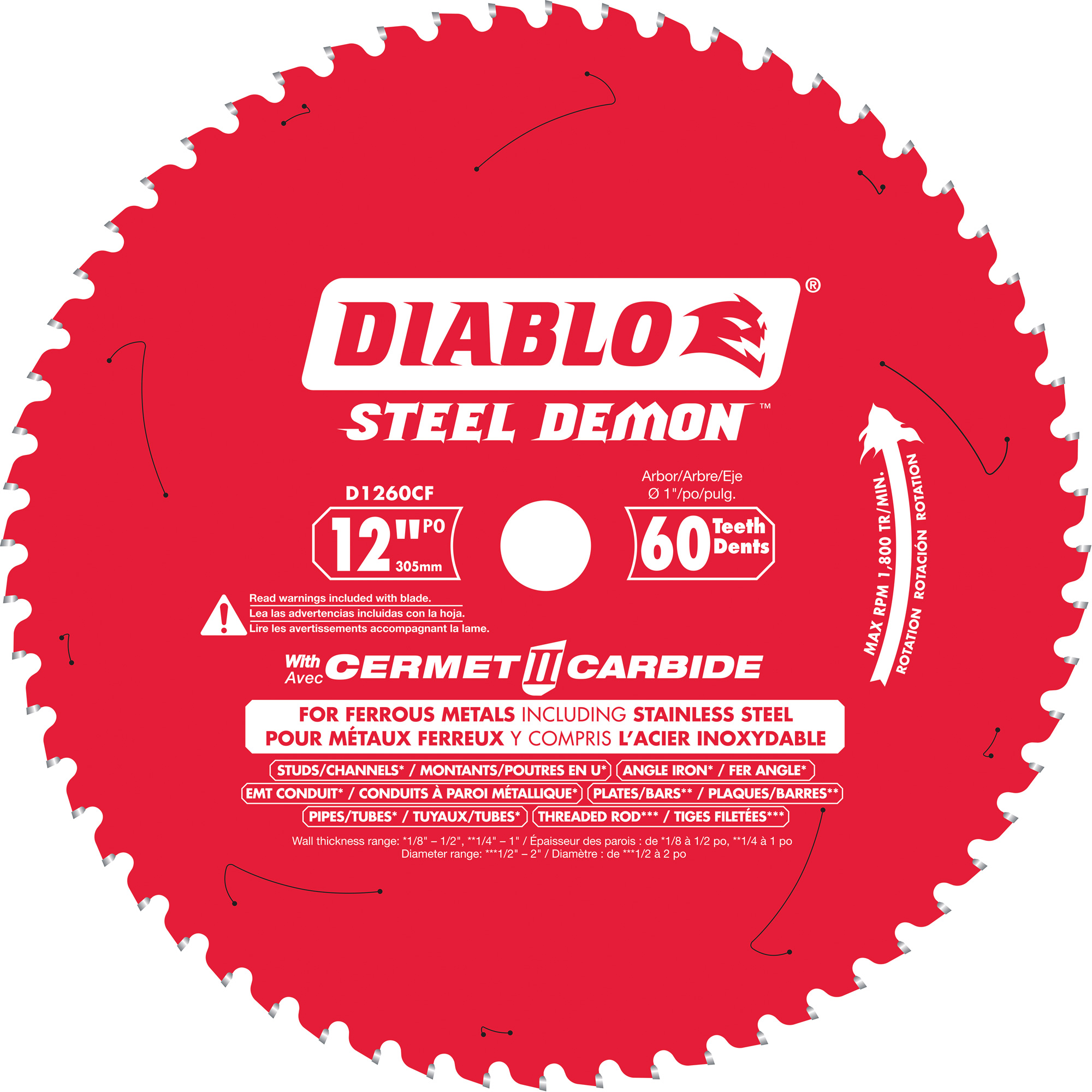 Lame de scie circulaire Cermet II Steel DemonMC, 12", 60 dents, Pour Métal